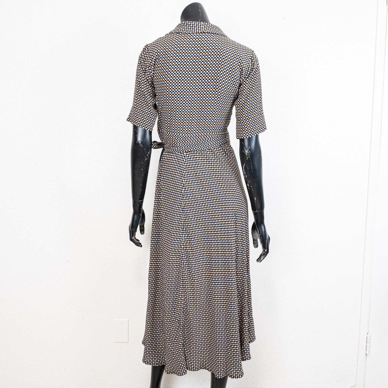 Ganni Ganni Printed Crepe Wrap Dress Grey Multi check size 34 Size XS / US 0-2 / IT 36-38 - 4 Thumbnail