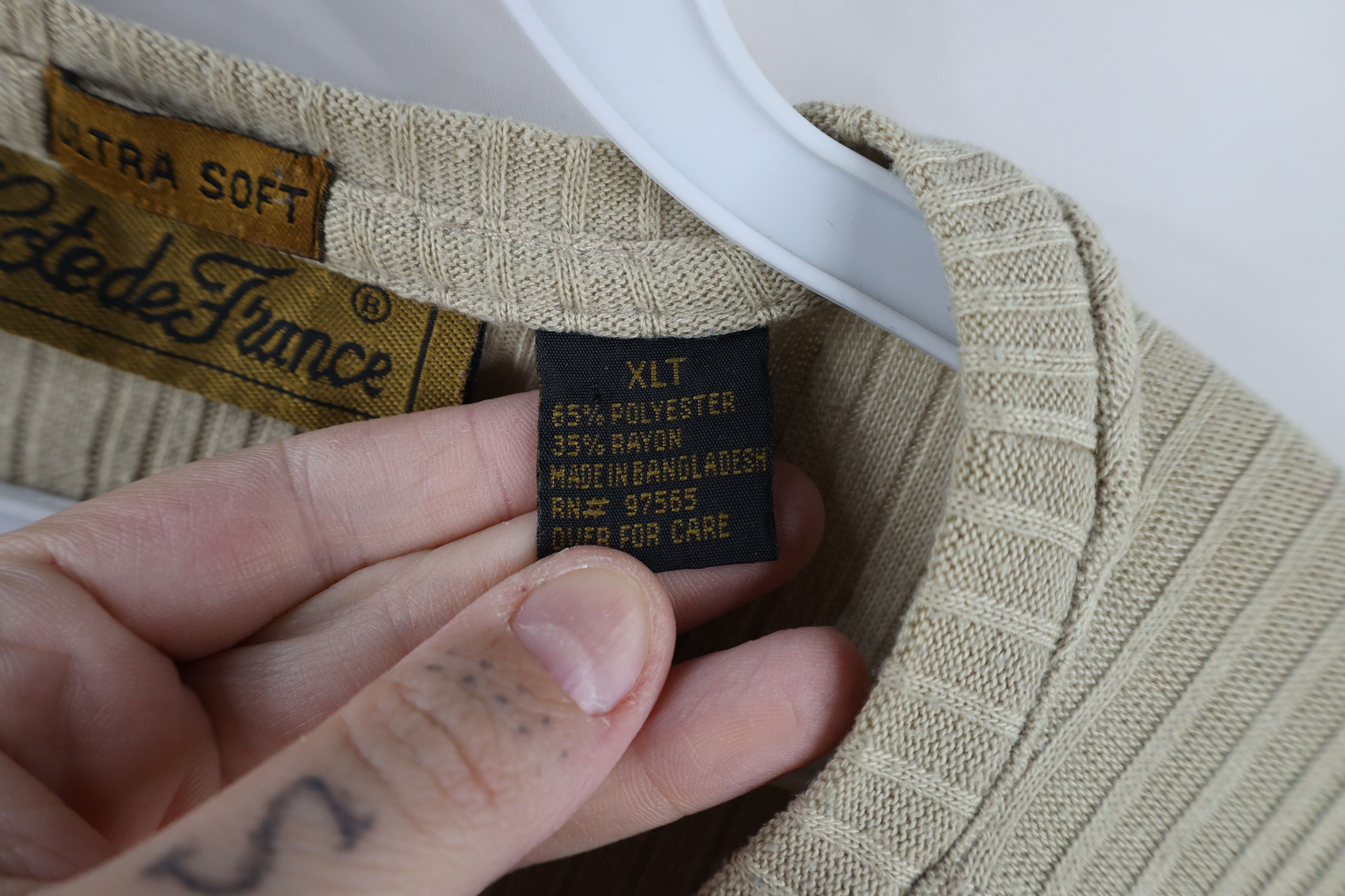 Vintage Vintage 90s Streetwear Blank Baggy Ribbed Knit T-Shirt Beige Size US XL / EU 56 / 4 - 6 Thumbnail