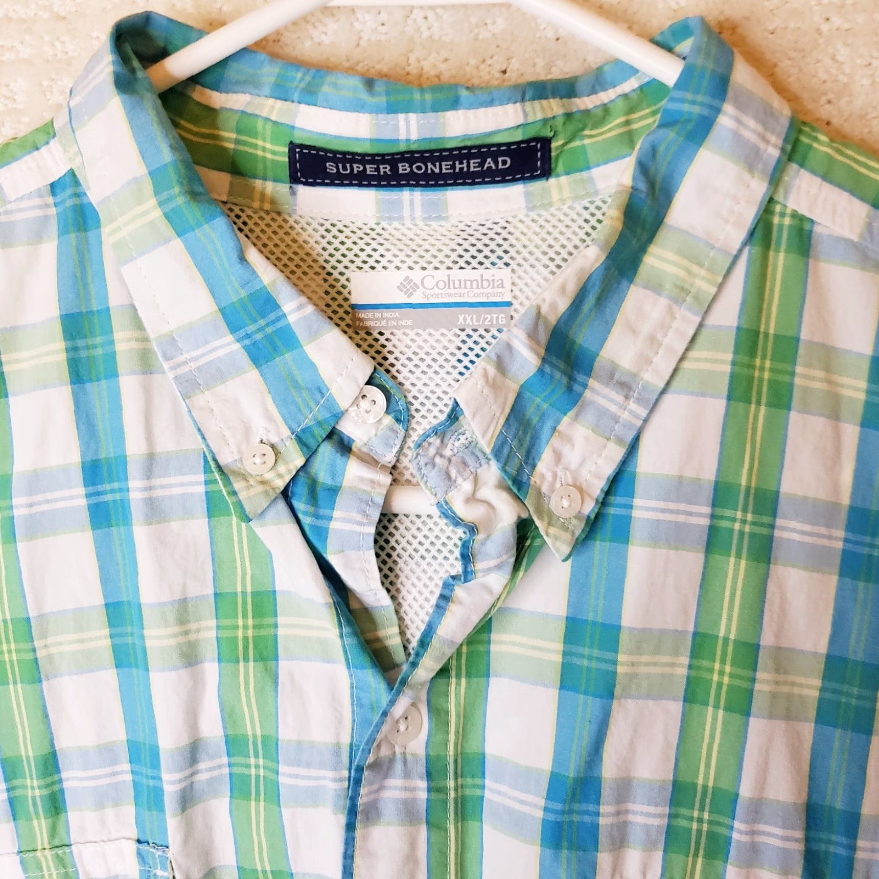 Vintage Columbia PFG Super Bonehead Fishing Shirt XXL Blue Green Plaid Short Sleeve Button-Up Size US XXL / EU 58 / 5 - 6 Thumbnail