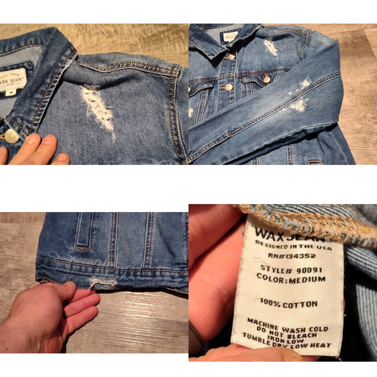 Denime WAX JEAN Women's Denim Jacket Medium Blue Button-Down Casual All Seasons Size 32" / US 10 / IT 46 - 8 Thumbnail