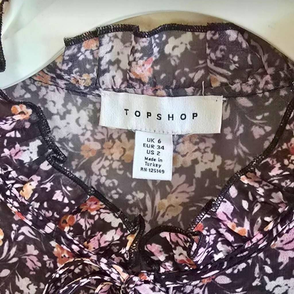 Topshop TOPSHOP Women’s Floral Sheer Blouse Boho Pleated Button-Up L Size XS / US 0-2 / IT 36-38 - 3 Thumbnail