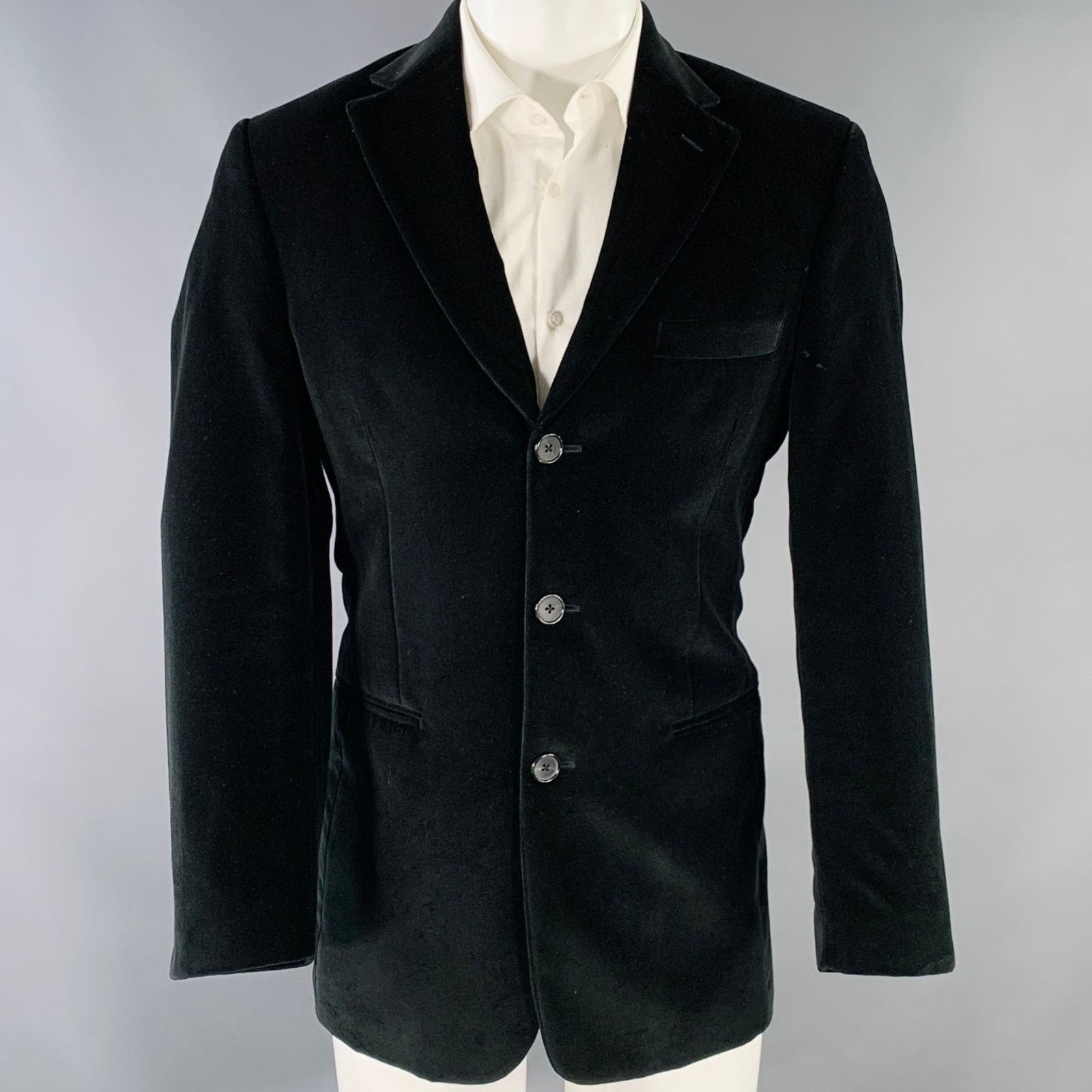 John Bartlett JOHN BARTLETT Black Velvet Single Breasted Sport Coat Size 38R - 1 Thumbnail