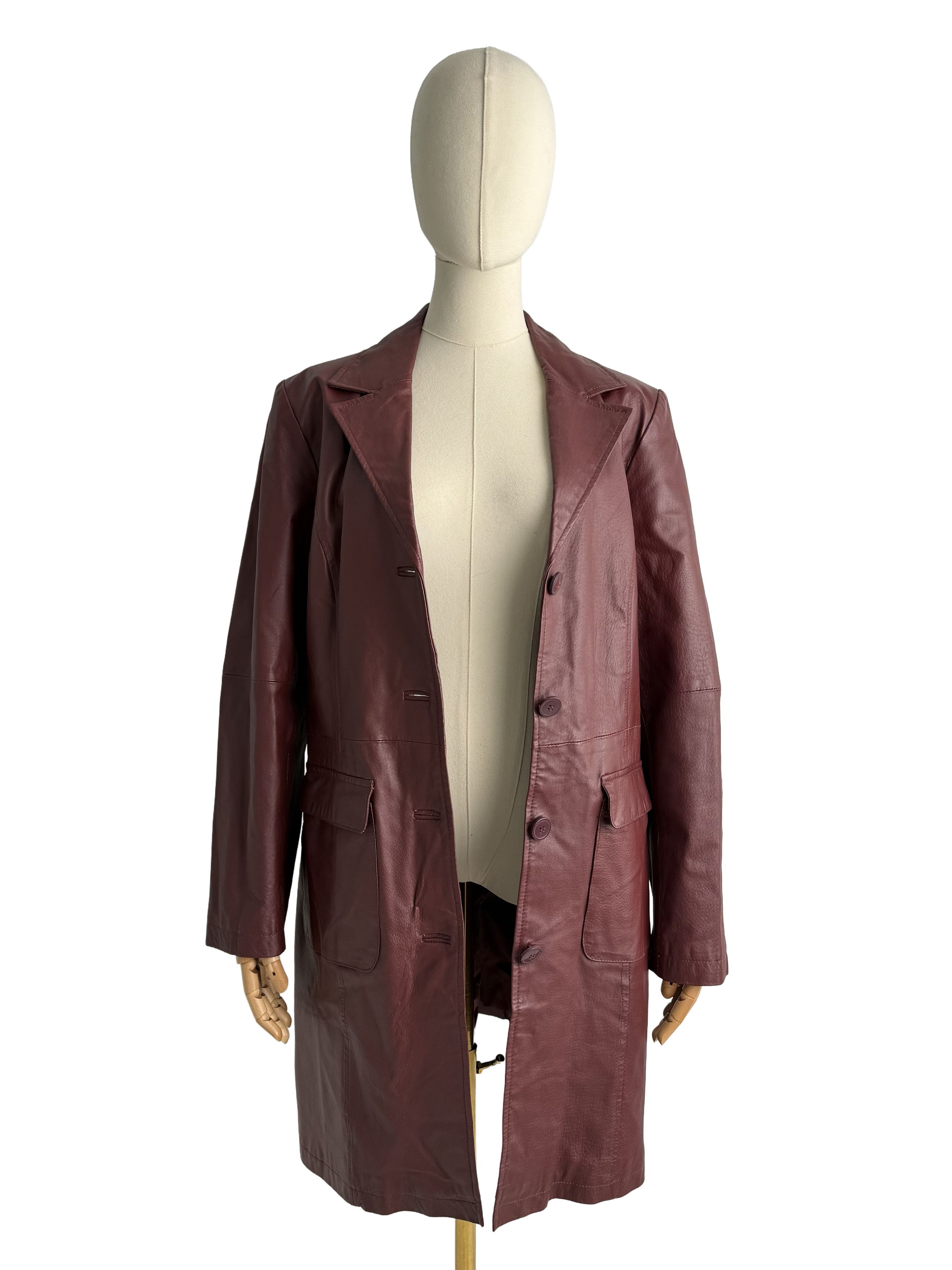 Vintage Vintage Leather Coat Button Front Tailored Long Blazer Size L / US 10 / IT 46 - 3 Thumbnail