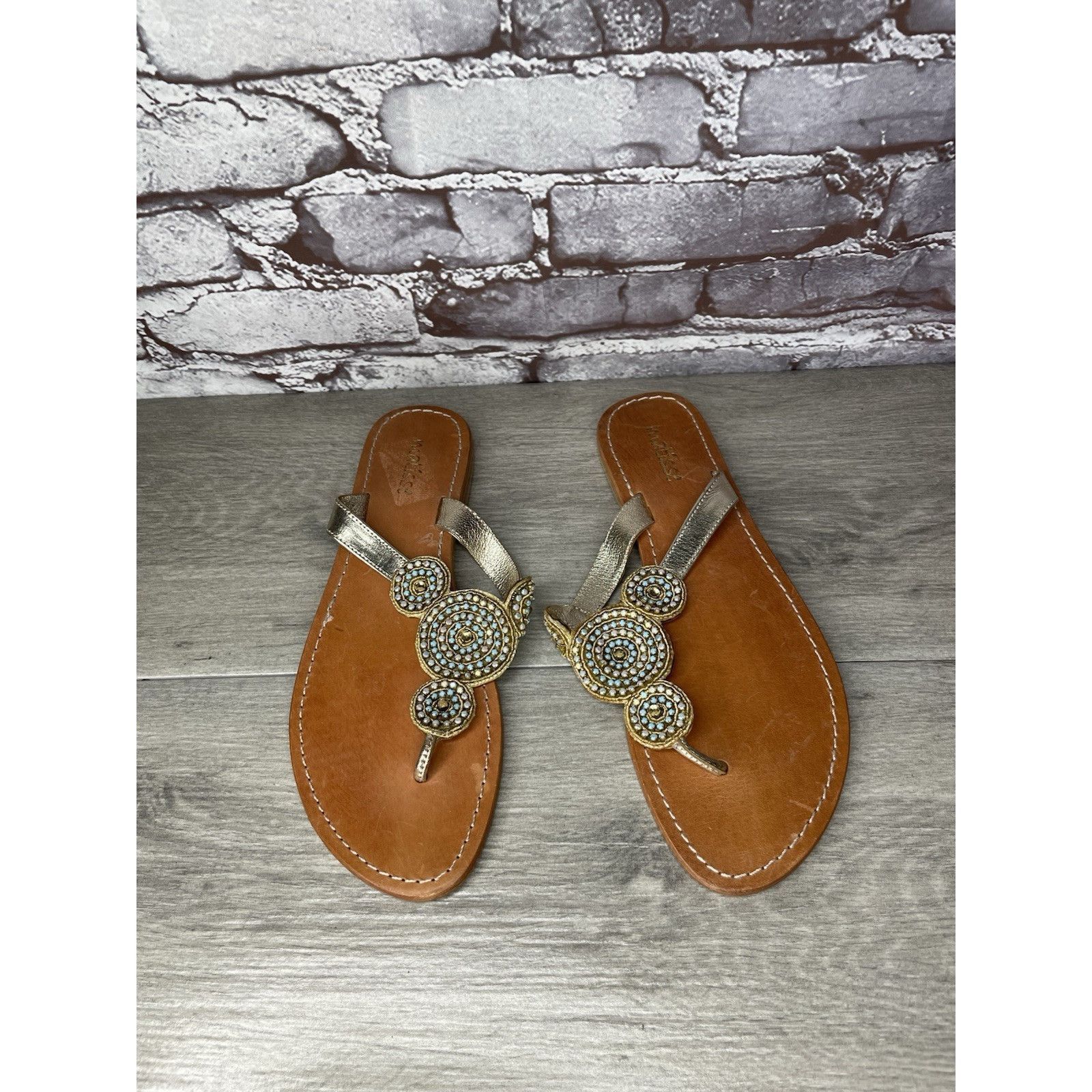 Matiere Studio Matisse Silver Leather Beaded Embellished Flat Thong Sandals Size US 11 / IT 41 - 11 Thumbnail