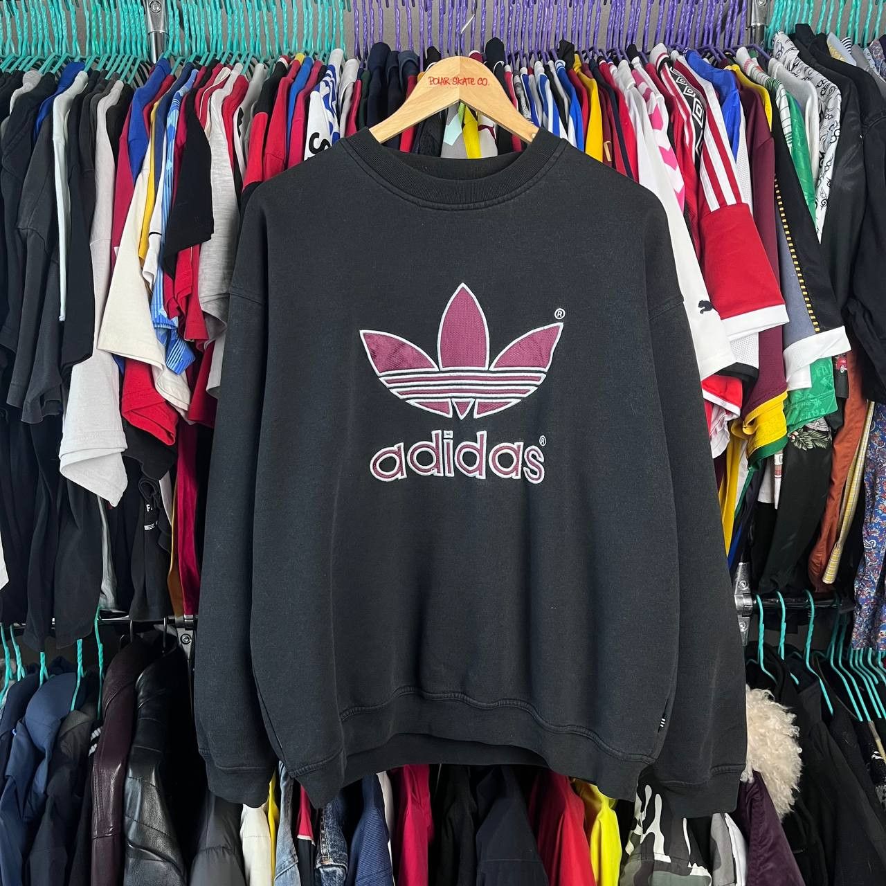 Vintage 90s Adidas Big Logo Sunfade Black/Red Sweatshirt