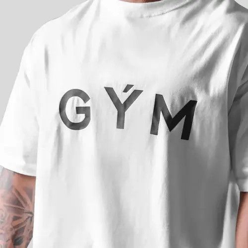 image of Vintage Men's Cotton Gym Short Sleeve Fitness Oversized T-Shirt in White (Size XL)