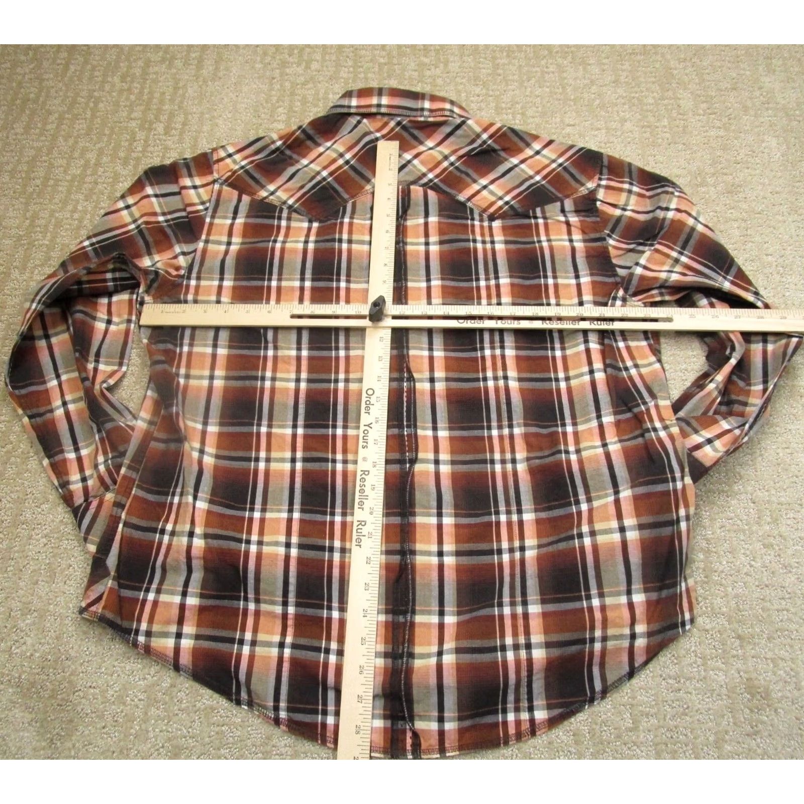Vintage Rock and Roll Cowboy Shirt XL Brown Plaid Long Sleeve Pearl Snap Western Button-Up Mens Size US XL / EU 56 / 4 - 4 Thumbnail
