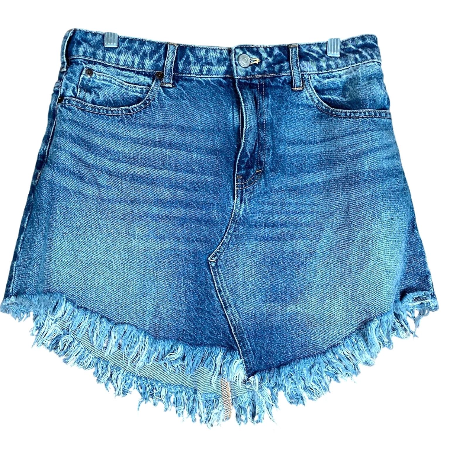 Vintage We The Free Skirt Womens Denim Fringe Frayed Cut Off Mini 100% Cotton Blue 8 Short Denim Skirt Fringe Pockets Womens Size 30" / US 8 / IT 44 - 2 Thumbnail
