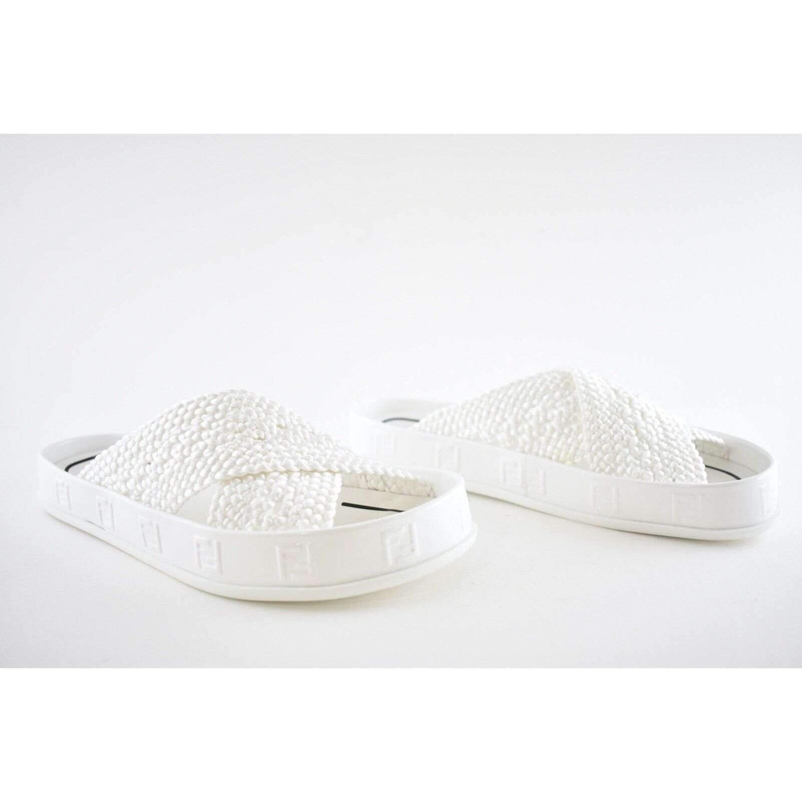 Fendi Fendi White Criss Cross Woven Logo Mule Slide Slip On Flat Size US 7 / IT 37 - 2 Thumbnail