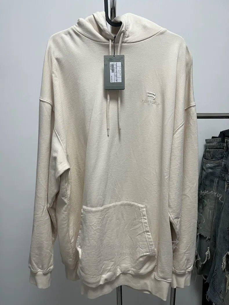 Balenciaga Balenciaga Beige Double Logo Hooded Sweatshirt Size US M / EU 48-50 / 2 - 1 Thumbnail