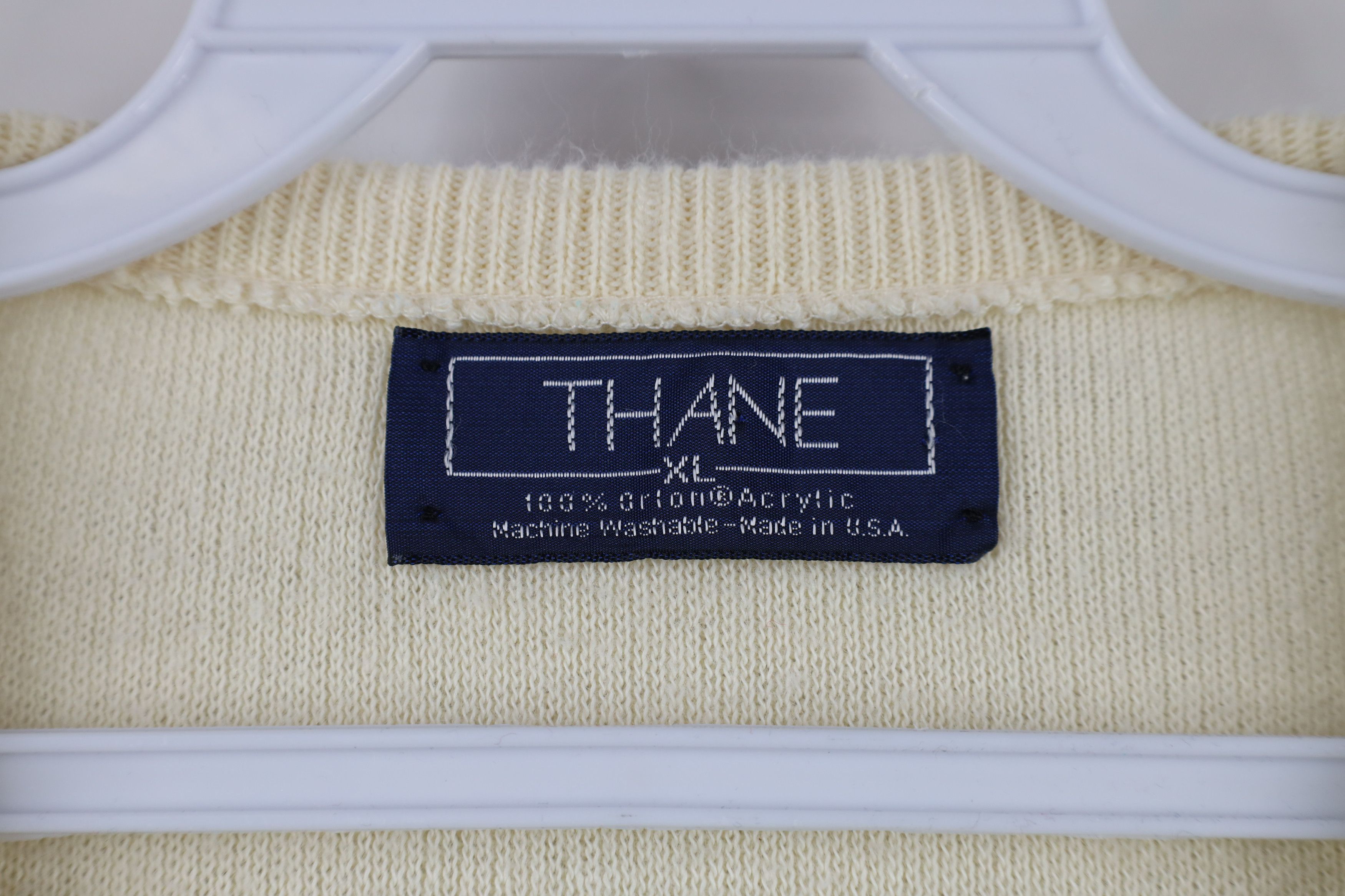 Vintage Vintage 70s Streetwear Blank Knit V-Neck Sweater Cream USA Size US XL / EU 56 / 4 - 5 Thumbnail