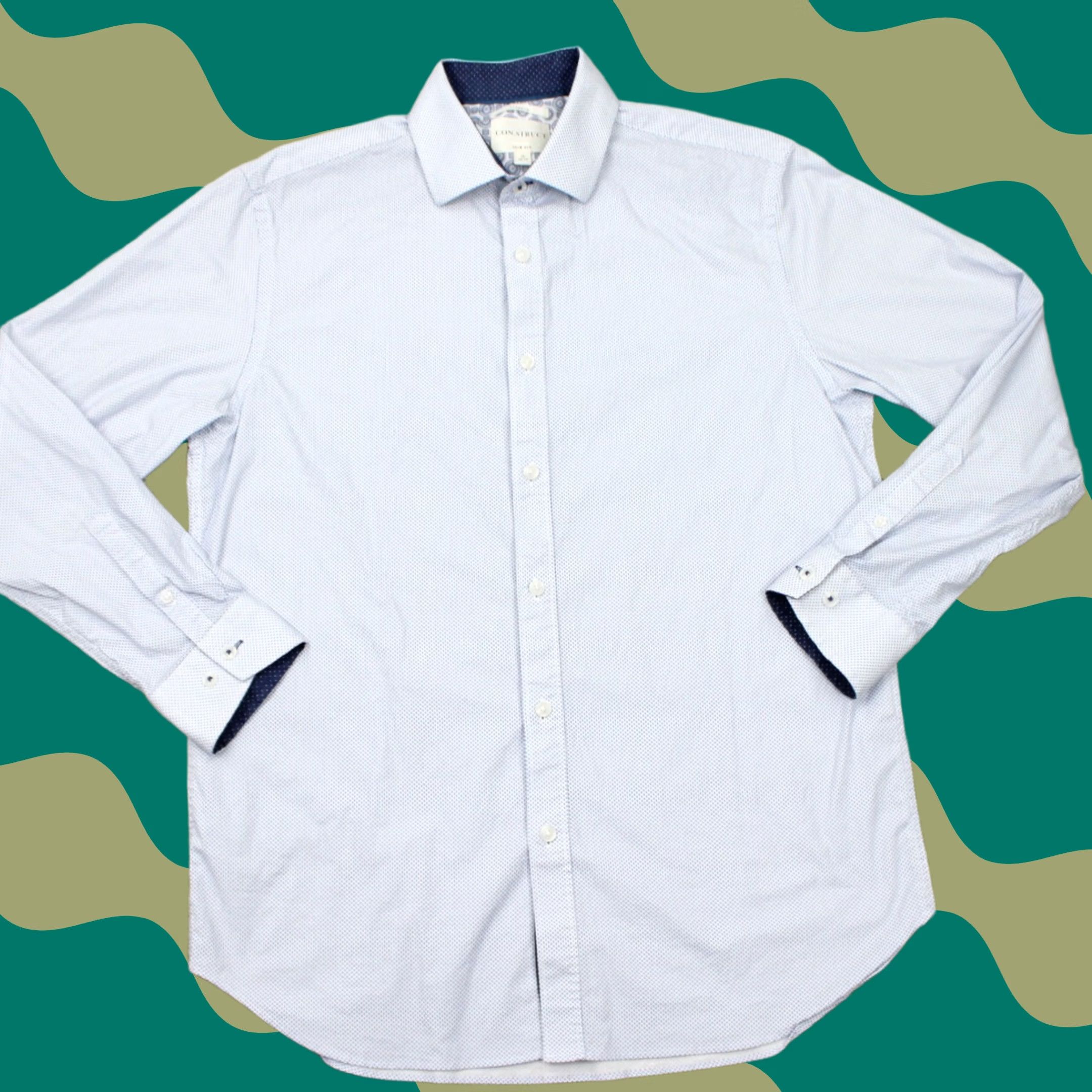 Vintage Construct Dress Shirt Men 16 Slim Fit Blue Long Sleeve Cotton Stretch Size US L / EU 52-54 / 3 - 1 Thumbnail