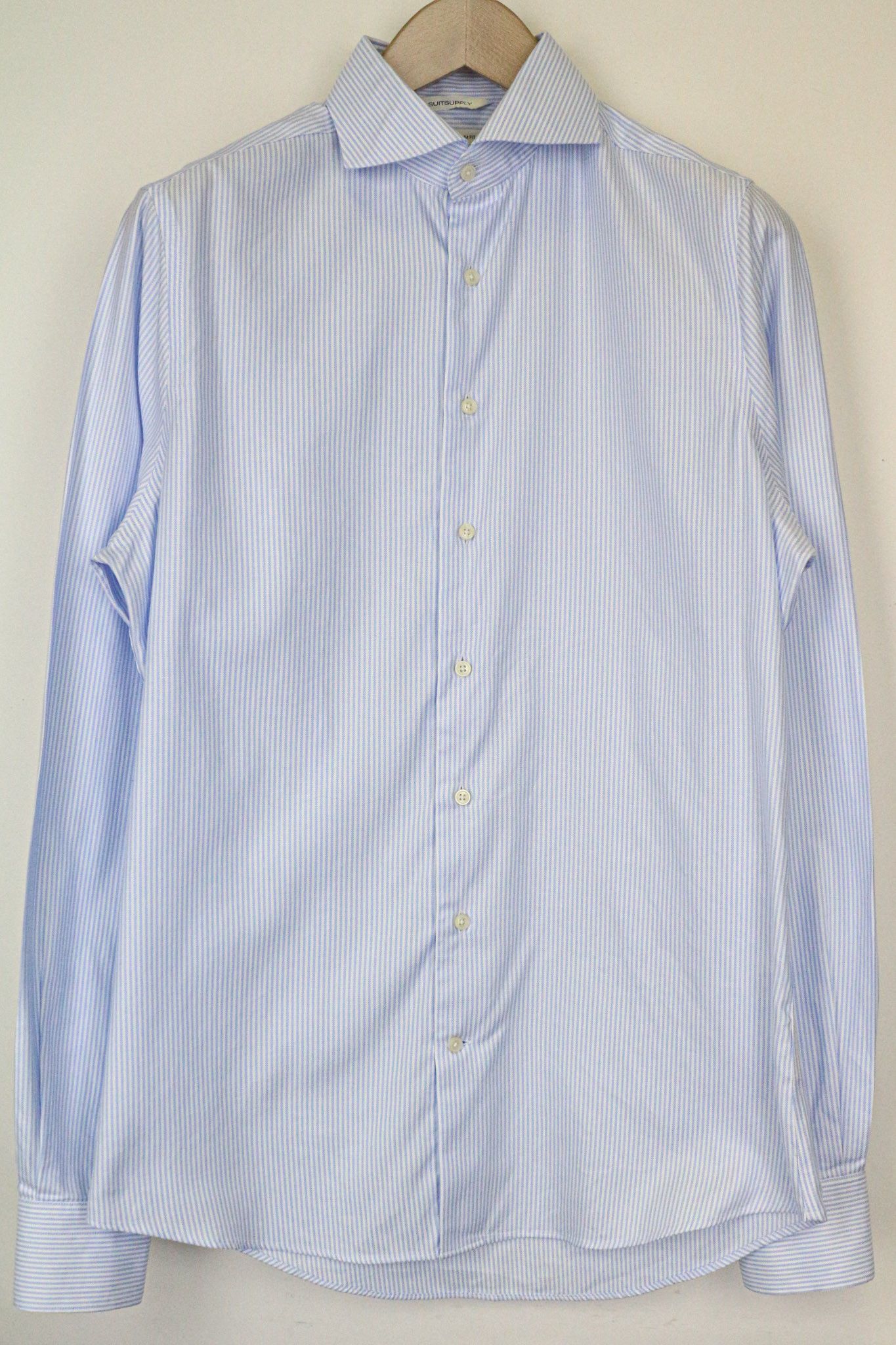 Suitsupply 39L/15 1/2L Extra Slim Blue Cotton Stripe Shirt 79366 Size 38R - 1 Thumbnail