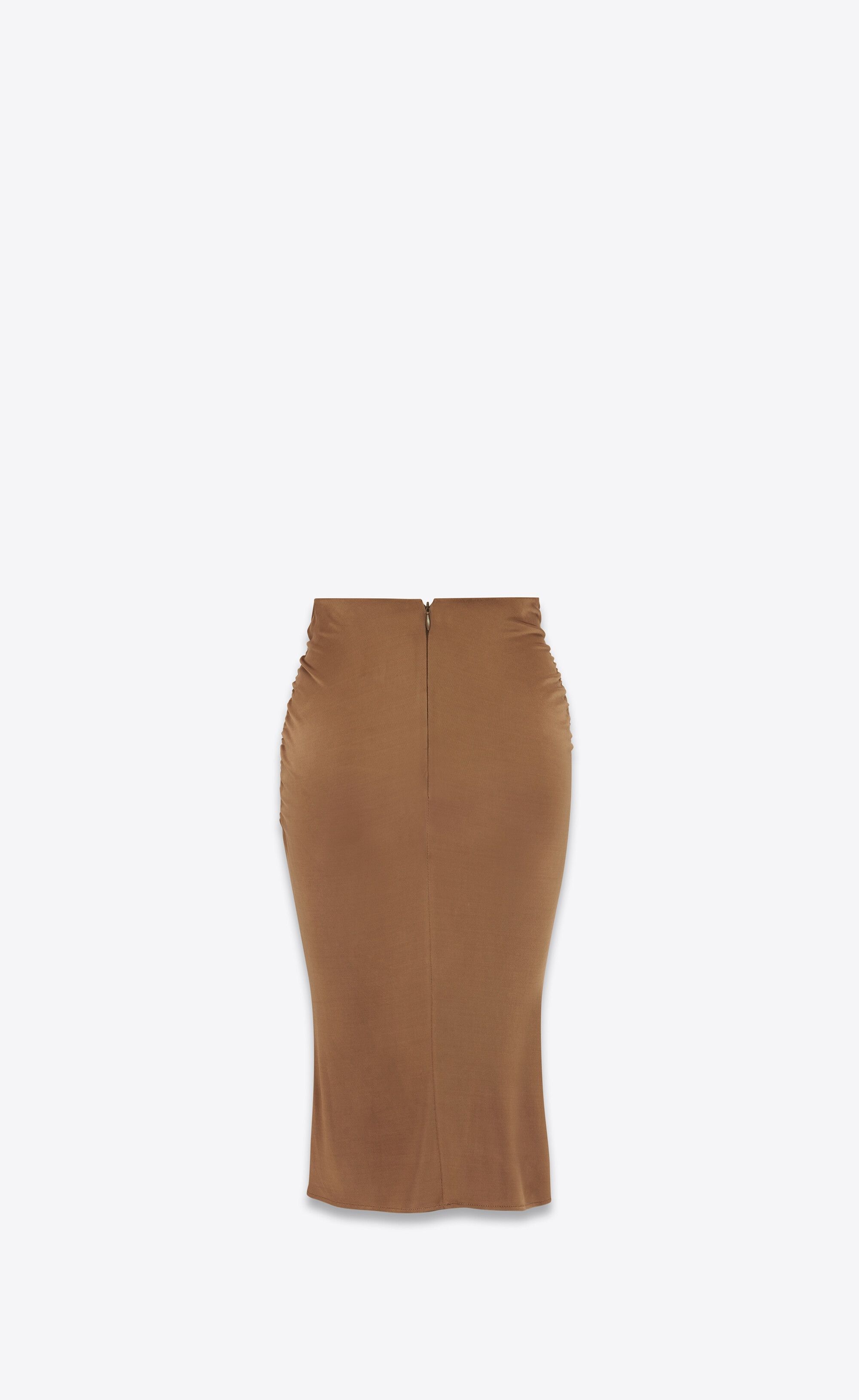 Saint Laurent Paris o1s1wg110125 735167 Midi Skirt in Shiny Jersey Light Brown Size 28" / US 6 / IT 42 - 3 Thumbnail