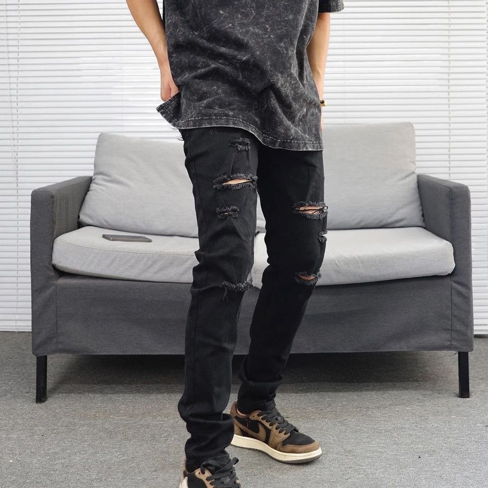 Denime × Japanese Brand Ripped Jeans Men Skinny Streetwear Size US 27 - 3 Thumbnail