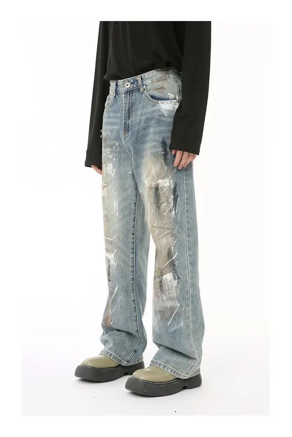 Jean Washed and distressed style dirty graffiti jeans Size US 32 / EU 48 - 3 Thumbnail