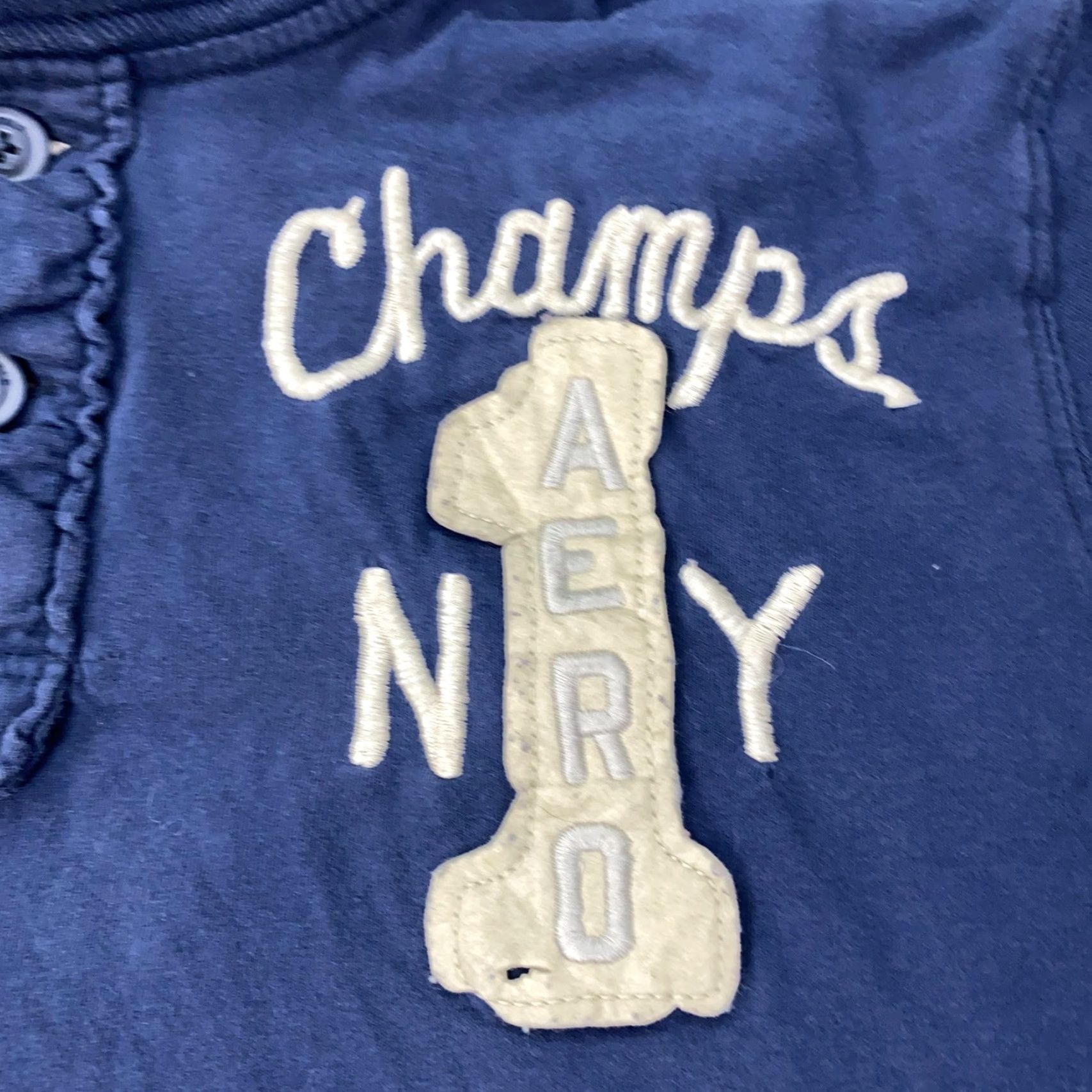 Vintage Aero Champs NY Henley Shirt Mens XL Navy Blue Short Sleeve Casual Cotton T-Shirt Size US XL / EU 56 / 4 - 2 Thumbnail