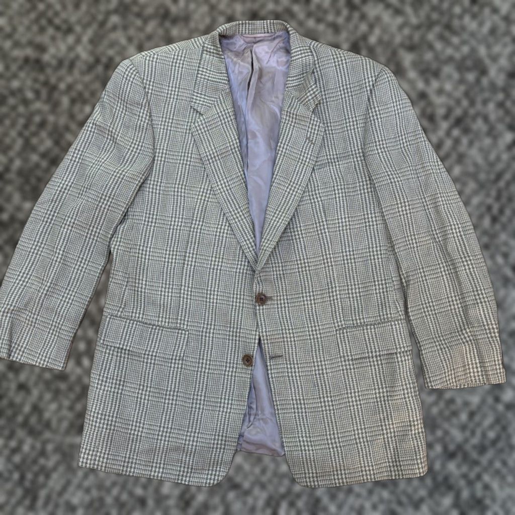 Vintage Hickey Freeman Blazer Mens 44L Plaid Silk Jacket 2 Button Notch Lapel Long Single-Breasted Green Mens Regular Suits Size 44R - 1 Thumbnail