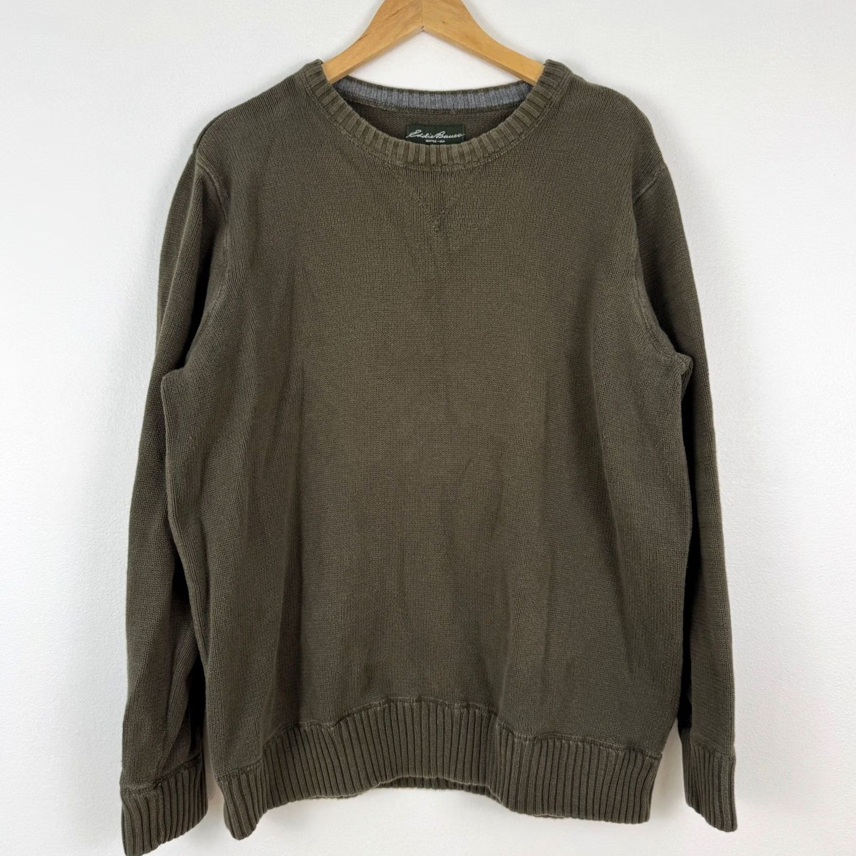 Eddie Bauer Eddie Bauer Sweater Crew Neck Olive Green Solid Cotton Mens L Classic Seattle USA Size US L / EU 52-54 / 3 - 2 Thumbnail