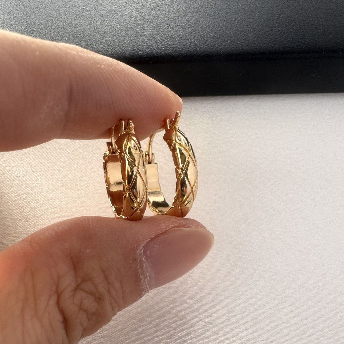Designer Polished Metal Texture Gold Hoop Earrings for Women Size ONE SIZE - 6 Thumbnail