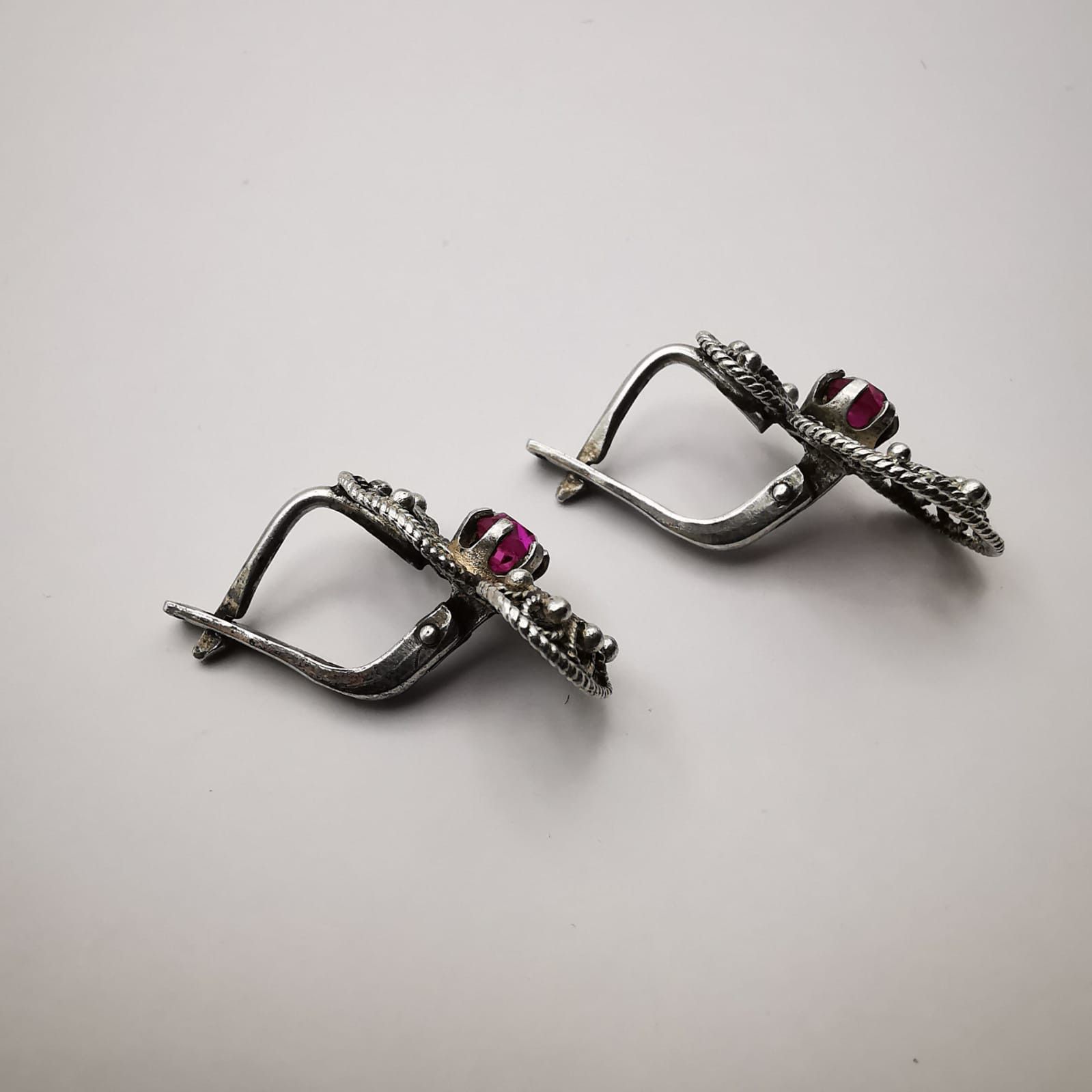 Sterling Silver × Vintage Vintage, Earrings "Ruby Stars" Silver Star 925, Ruby Size ONE SIZE - 4 Thumbnail