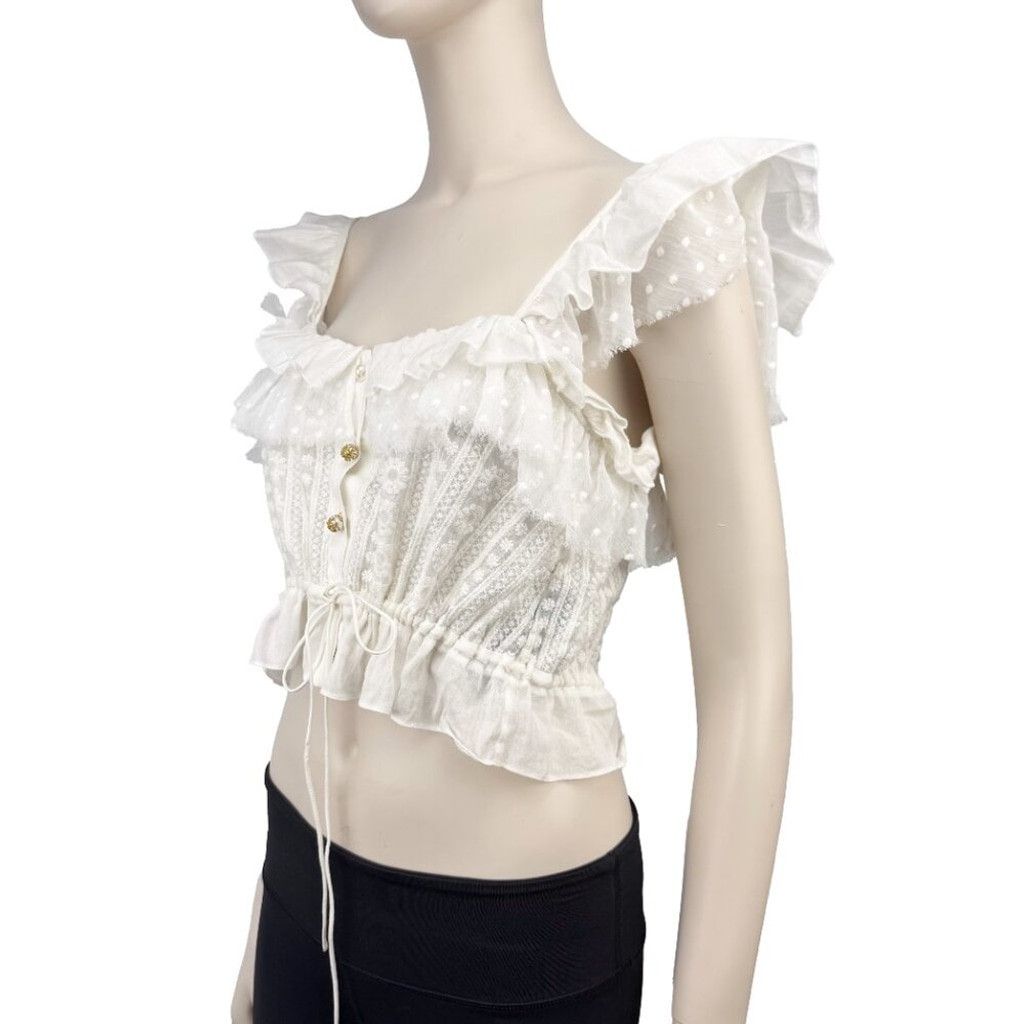 Other × The Kooples THE KOOPLES Feminine Embroidered White Crop Blouse Top S Size XS / US 0-2 / IT 36-38 - 6 Thumbnail