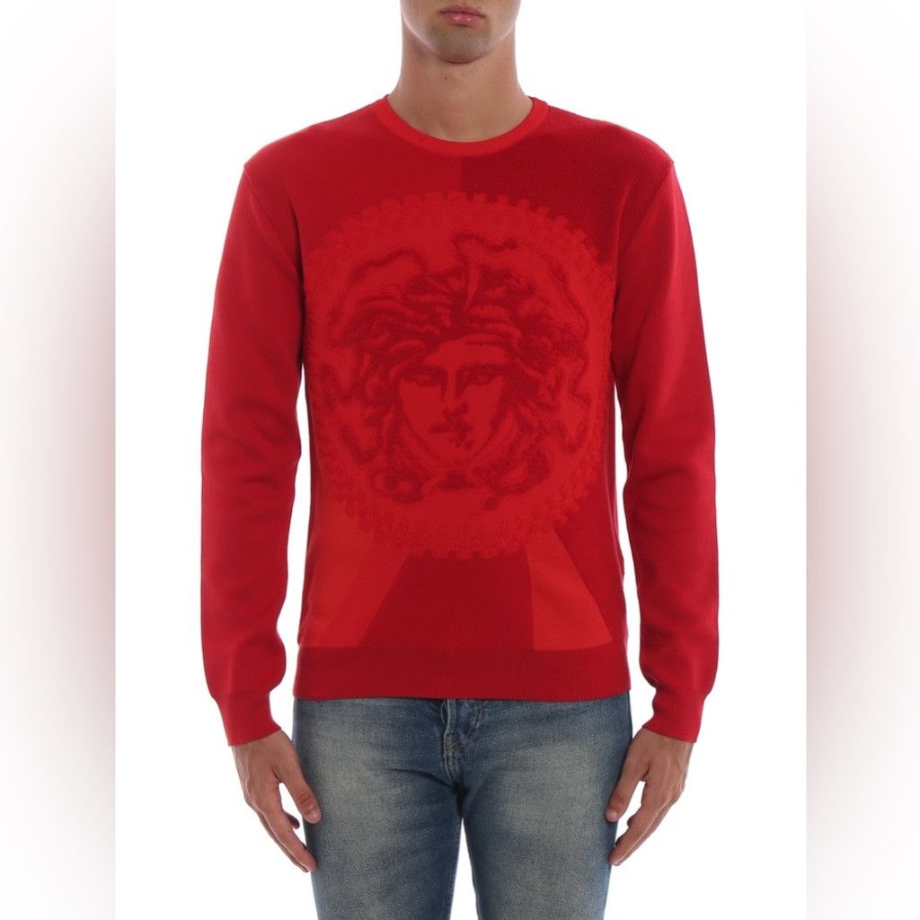 Versace VERSACE Medusa Stretch Terry Crewneck Hot Red Size IT 52/ L Size US L / EU 52-54 / 3 - 2 Thumbnail