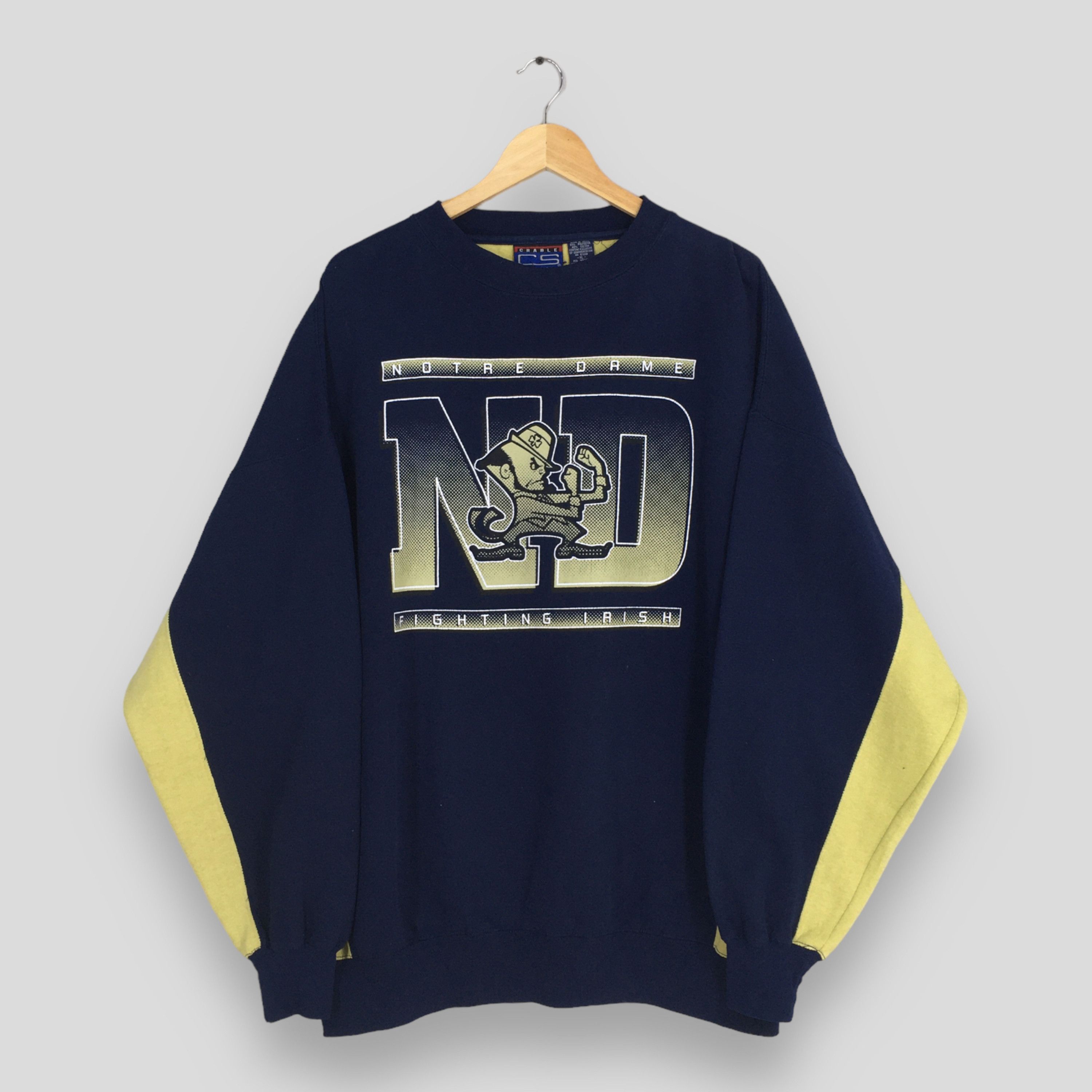 Image of American College x NCAA Vintage Notre Dame Fighting Irish NCAA Sweatshirt Xlarge in Blue Yellow