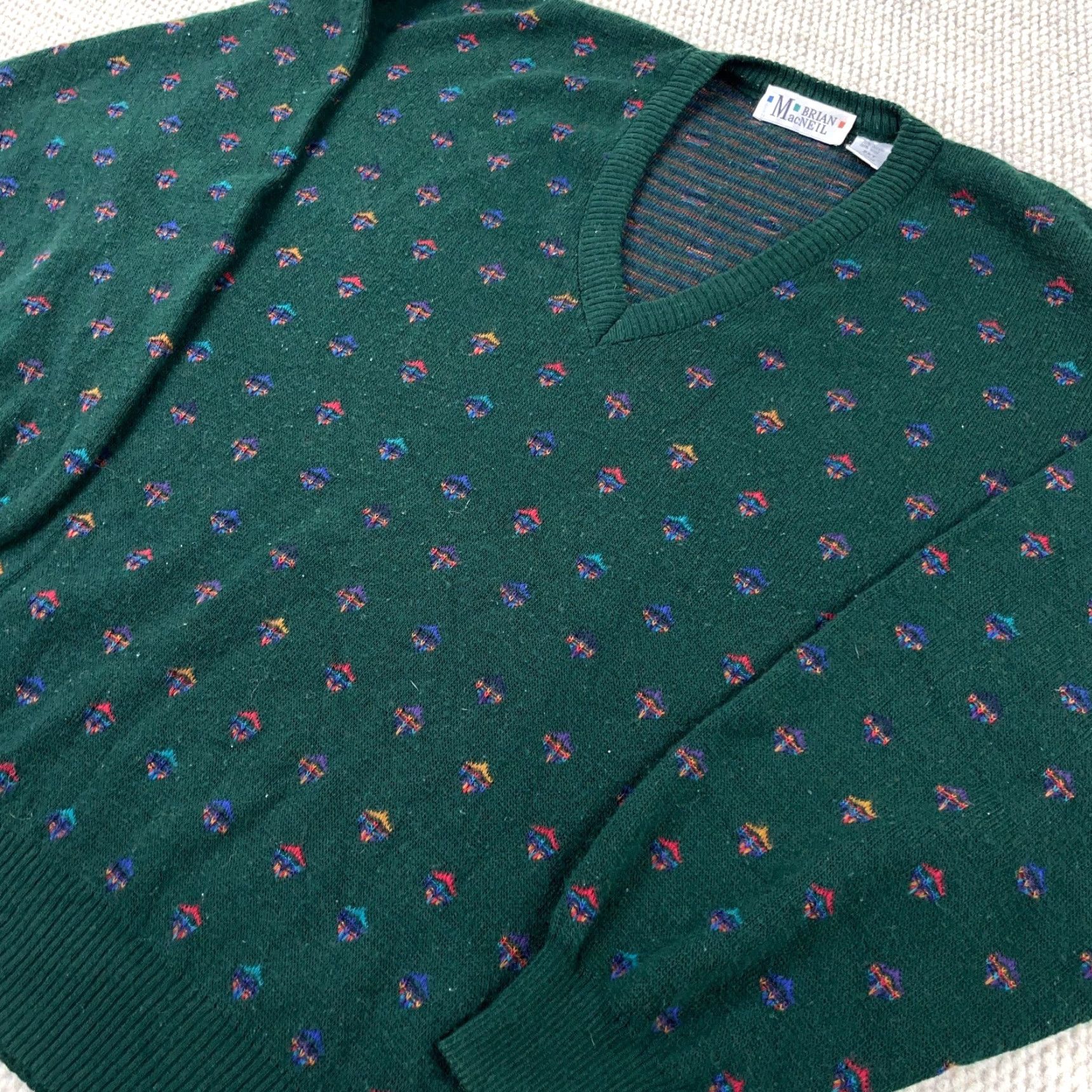Vintage Brian MacNeil Sweater Men 2XLT Green Spotted V Neck Wool Blend Made In Italy Size US XXL / EU 58 / 5 - 2 Thumbnail