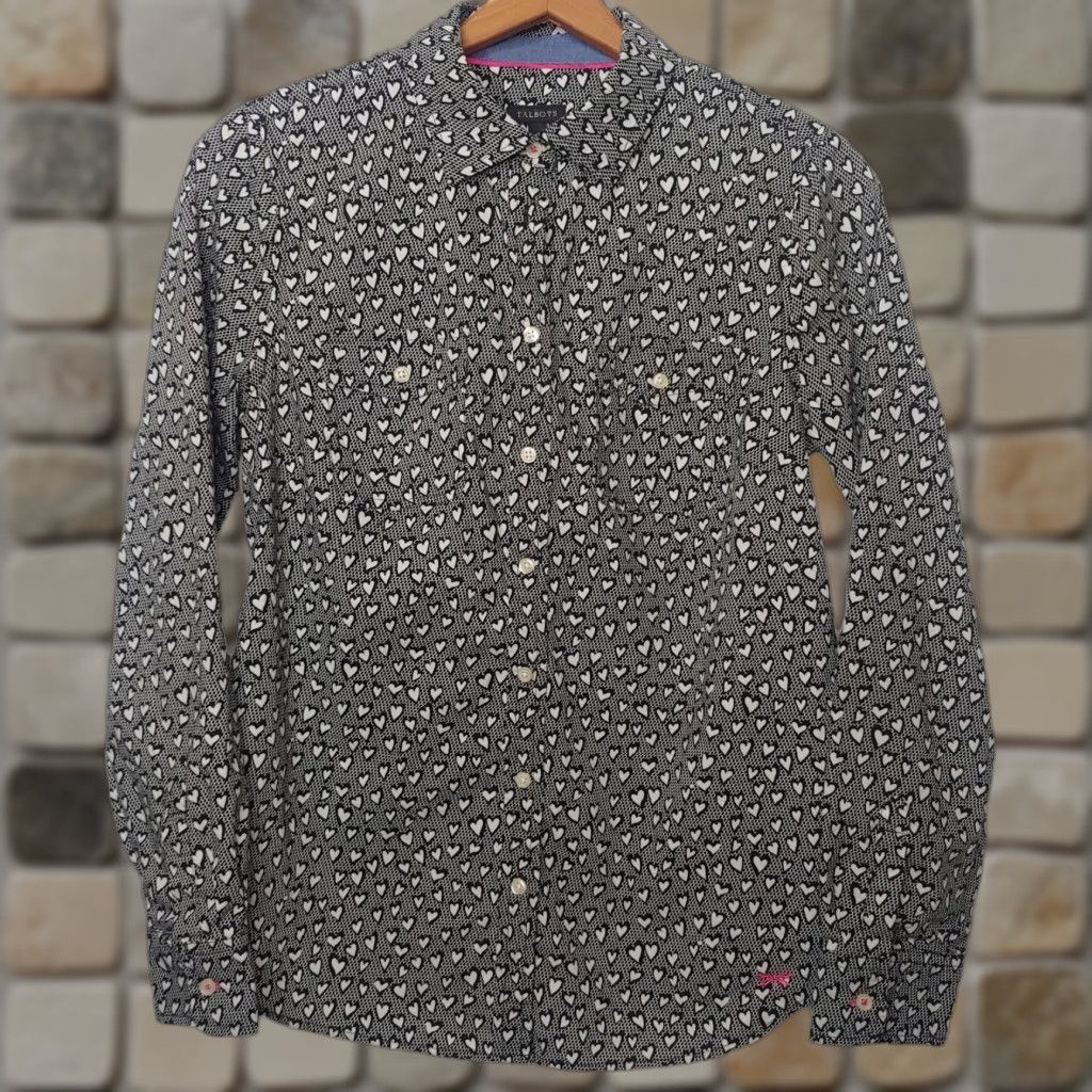 Talbots Talbots Women's Blouse Size 6 Long Sleeve Heart Pattern Black White Cotton Fall Spring Winter Size M / US 6-8 / IT 42-44 - 1 Thumbnail