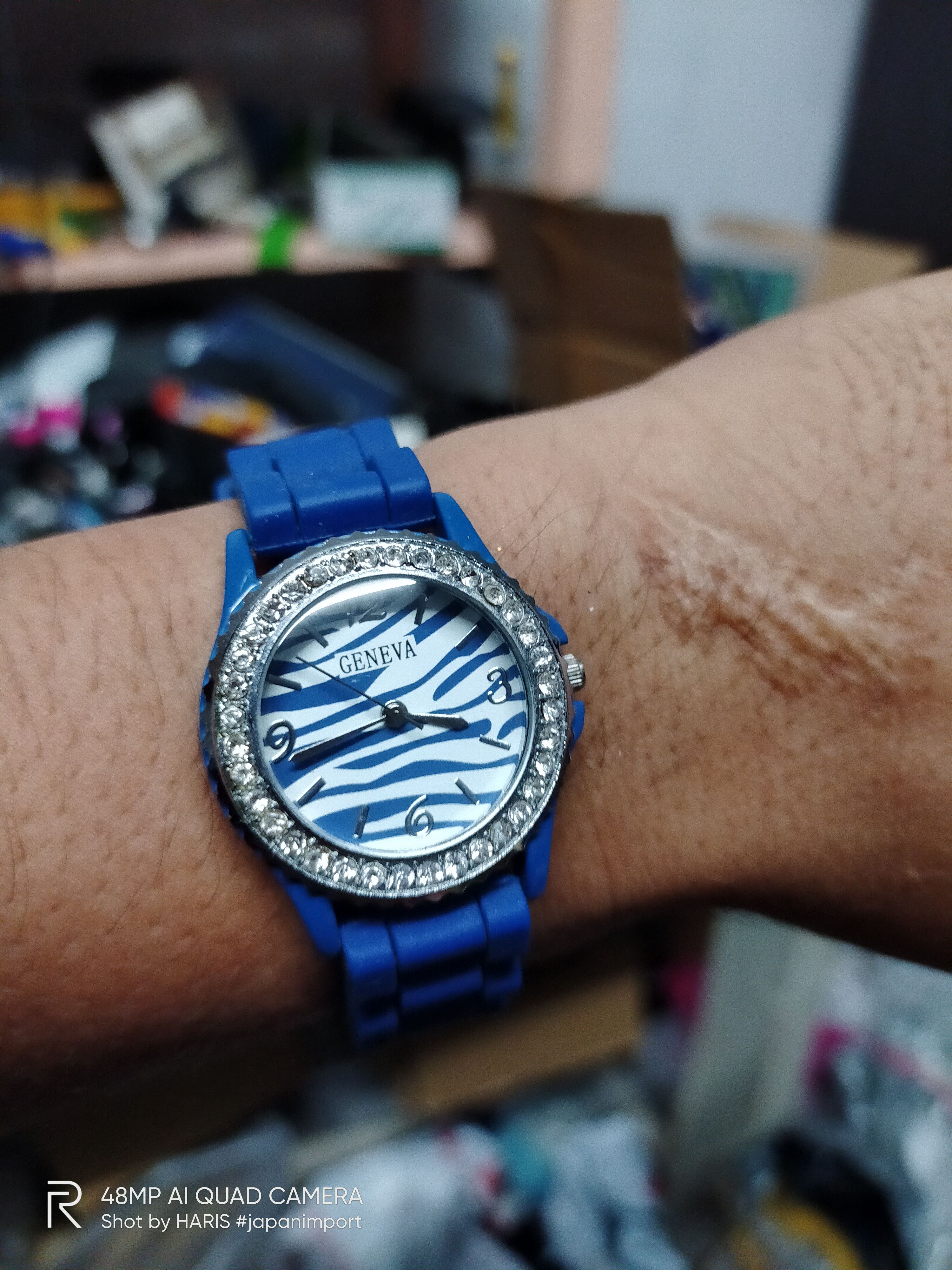 image of Vintage Blue Stripes Geneva Watch ( Japan Design) in Blue/White, Women's