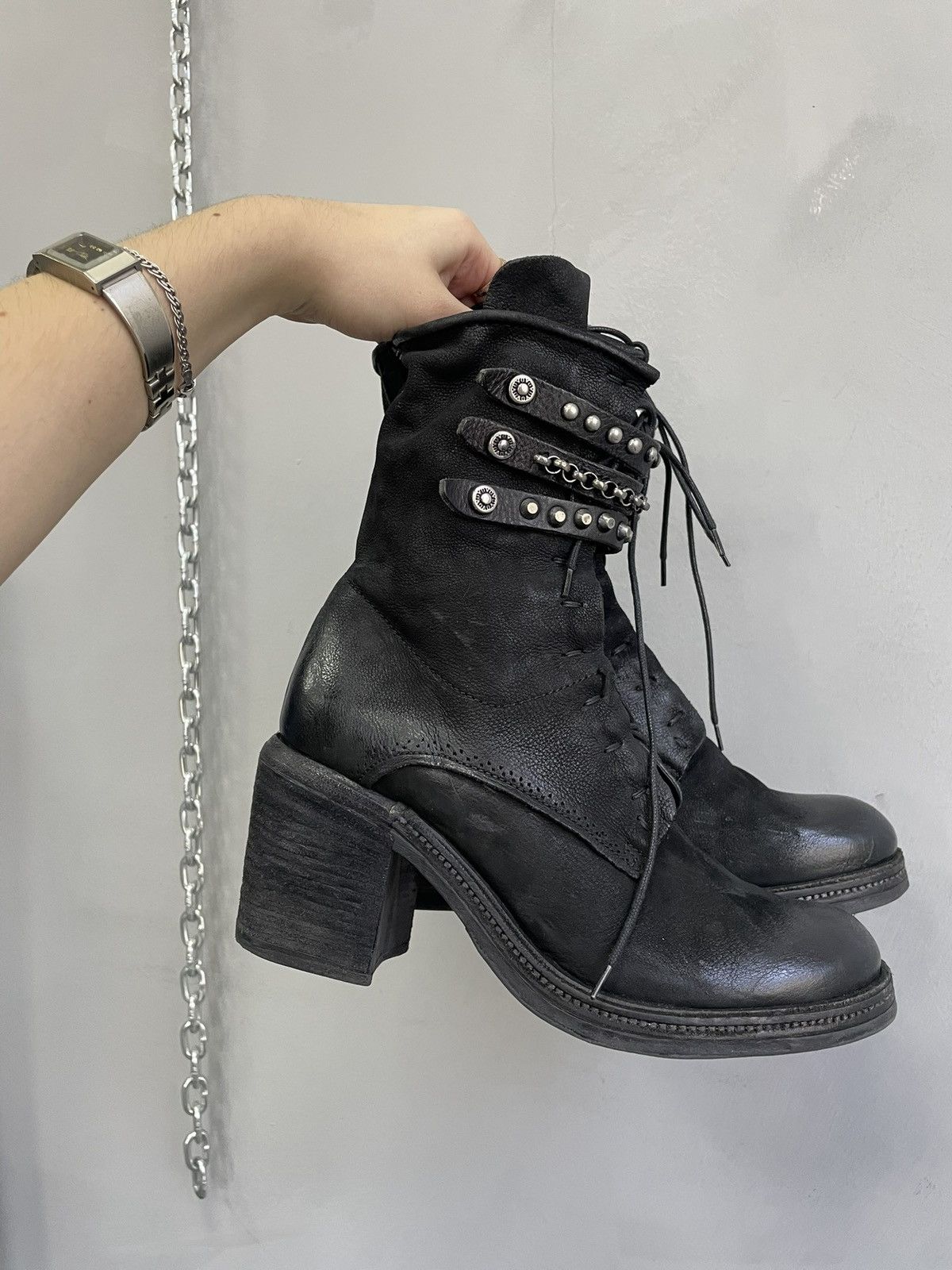 A.S.98 black leather boots gothic biker y2k style