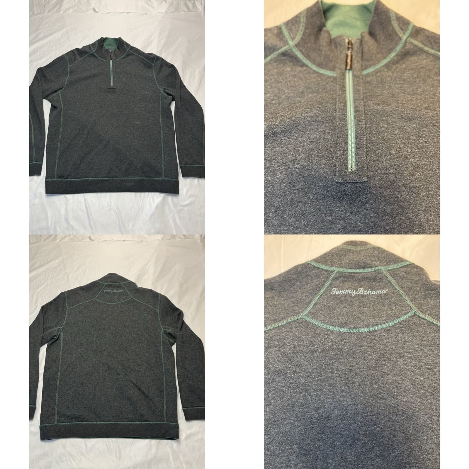 Tommy Bahama VINTAGE Tommy Bahama Flipshore 1/4 Zip Reversible Sweatshirt Green & Gray Mens Large Size US L / EU 52-54 / 3 - 8 Thumbnail