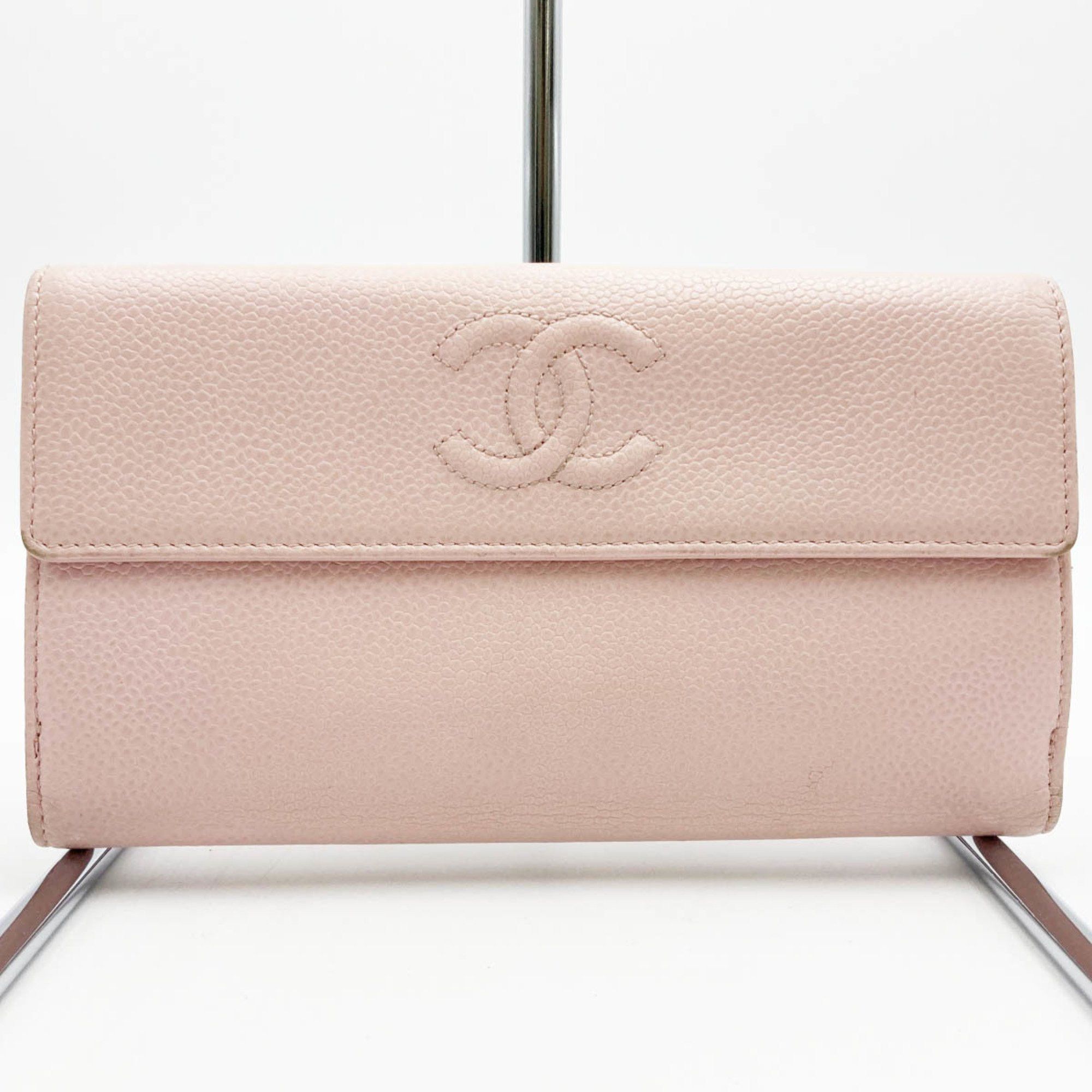 image of Chanel Cocomark Long Wallet Pink Caviar Skin Ladies Fashion Accessories Brand Used, Women's