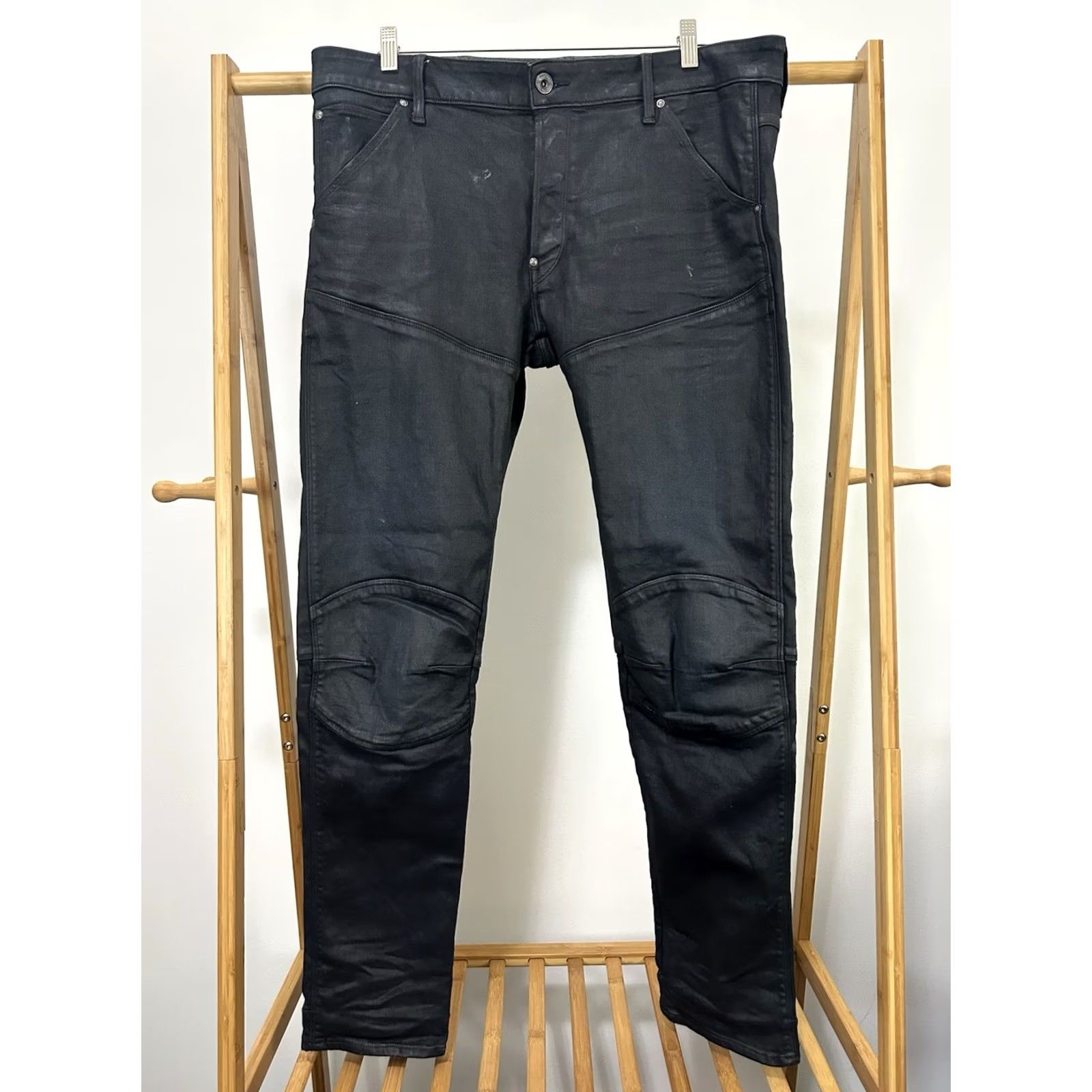 G-Star G Star Raw Jeans Mens 38x34 Dark Wash 3D Slim 5620 Waxed Double Knee Denim Pants Jeans Mens 38 Blue Black Skinny 90s 2000s Mens Size US 38 / EU 54 - 2 Thumbnail