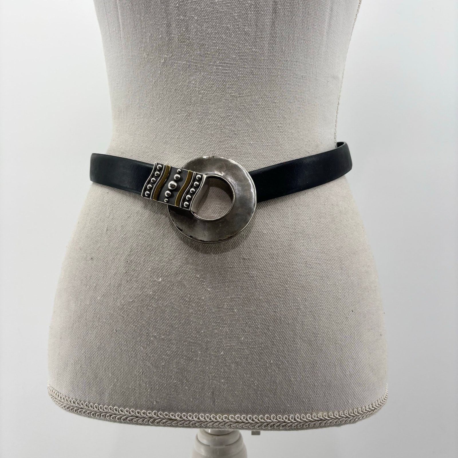 Other Chicos Womens Small Medium Black Leather Belt Circle Hook Size ONE SIZE - 1 Thumbnail