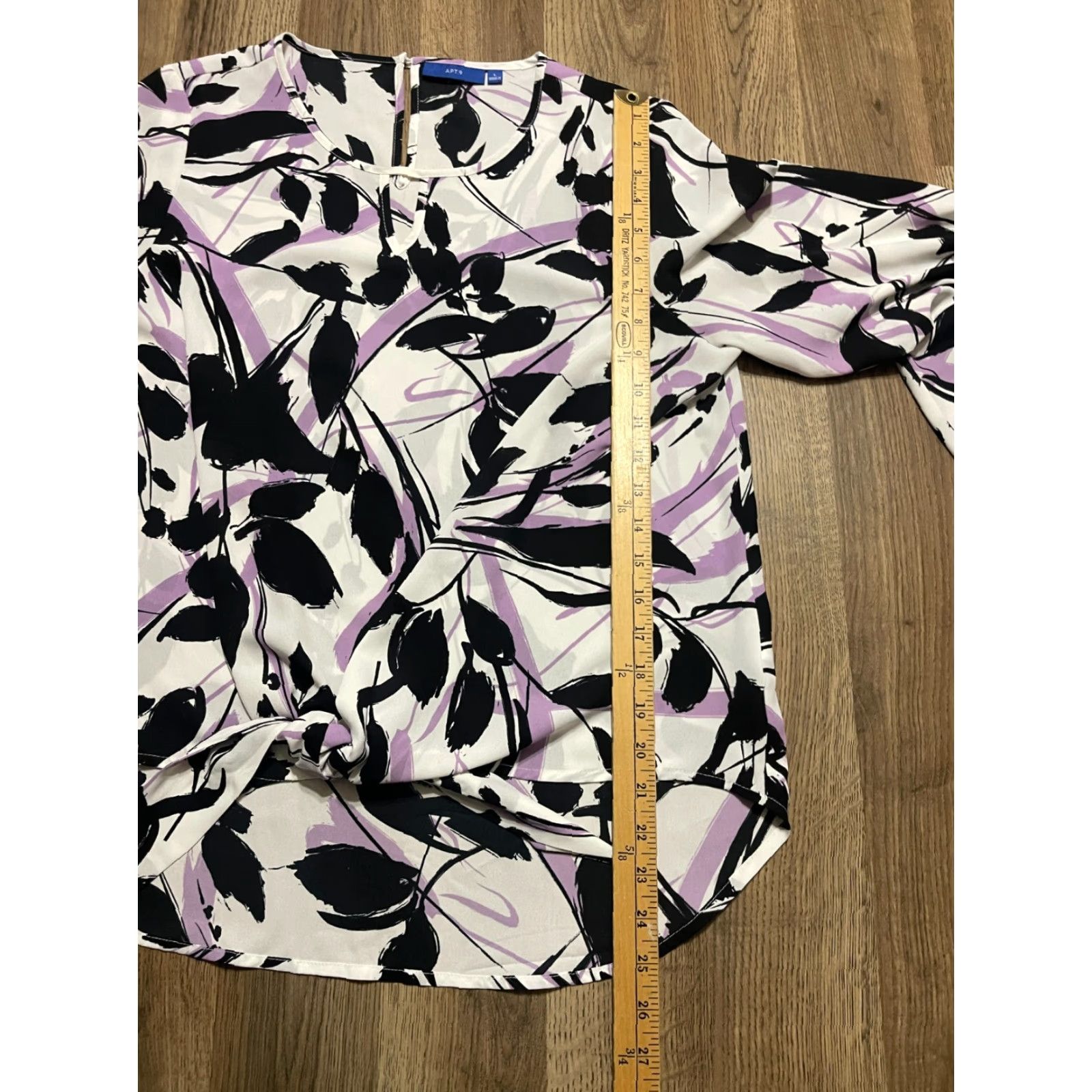Apt. 9 Apt.9 Shirt Women's L Black White Purple Floral Print Long Sleeve Size L / US 10 / IT 46 - 6 Thumbnail