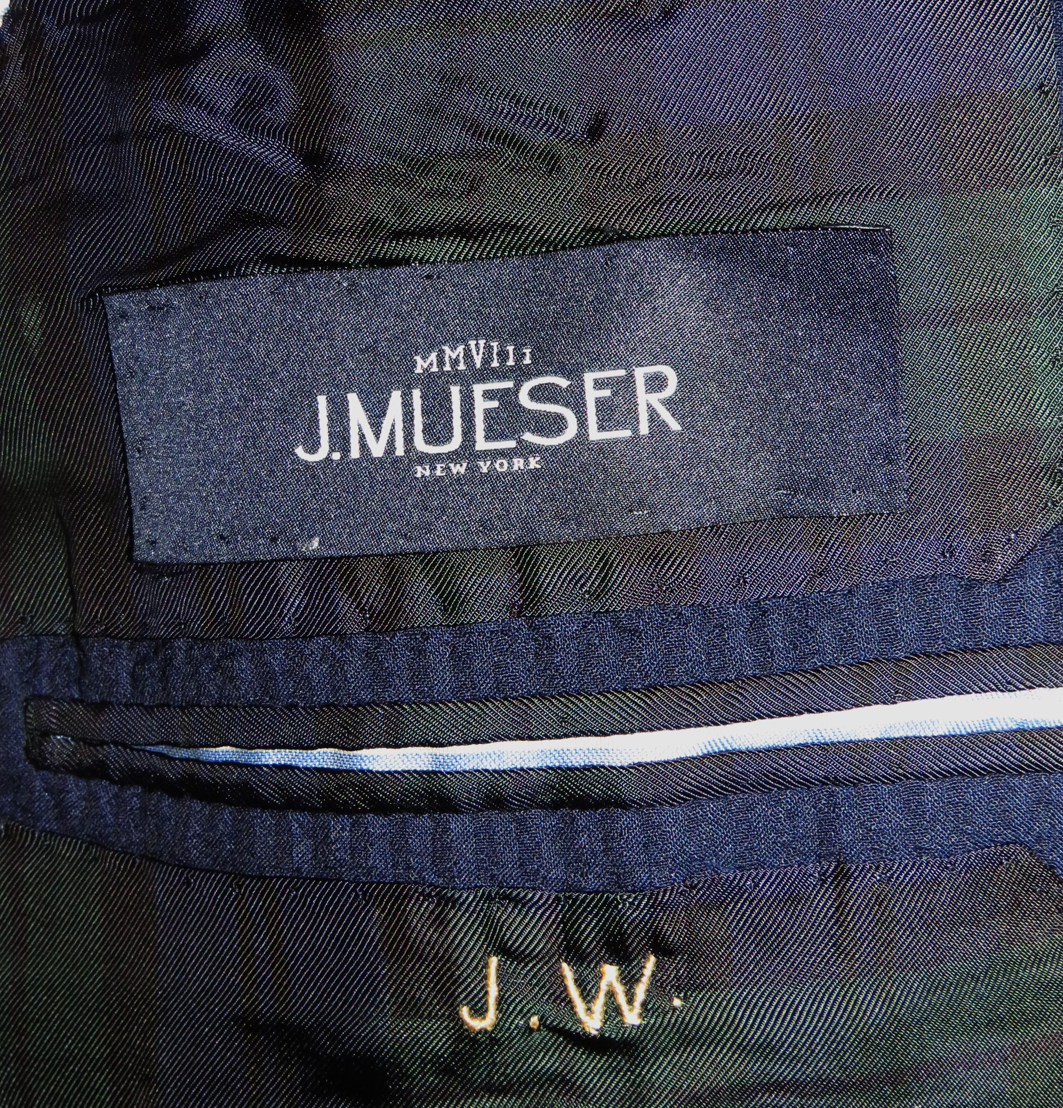 Other J. Meuser Loro Piana Super 150 Bespoke Blue Seersucker Suit Size 38R - 20 Thumbnail