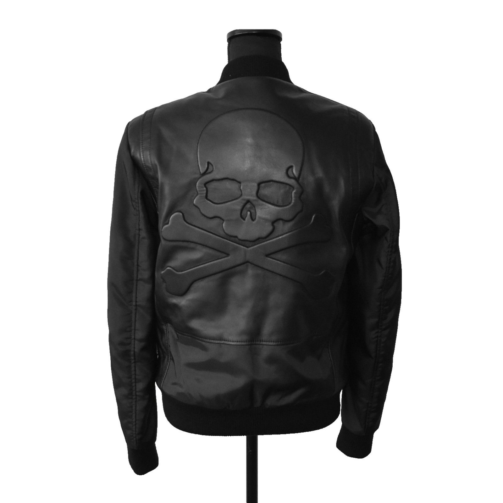 Philipp Plein PHILIPP PLEIN Skull Leather & Fabric Paneled Bomber Jacket S Size US S / EU 44-46 / 1 - 1 Thumbnail