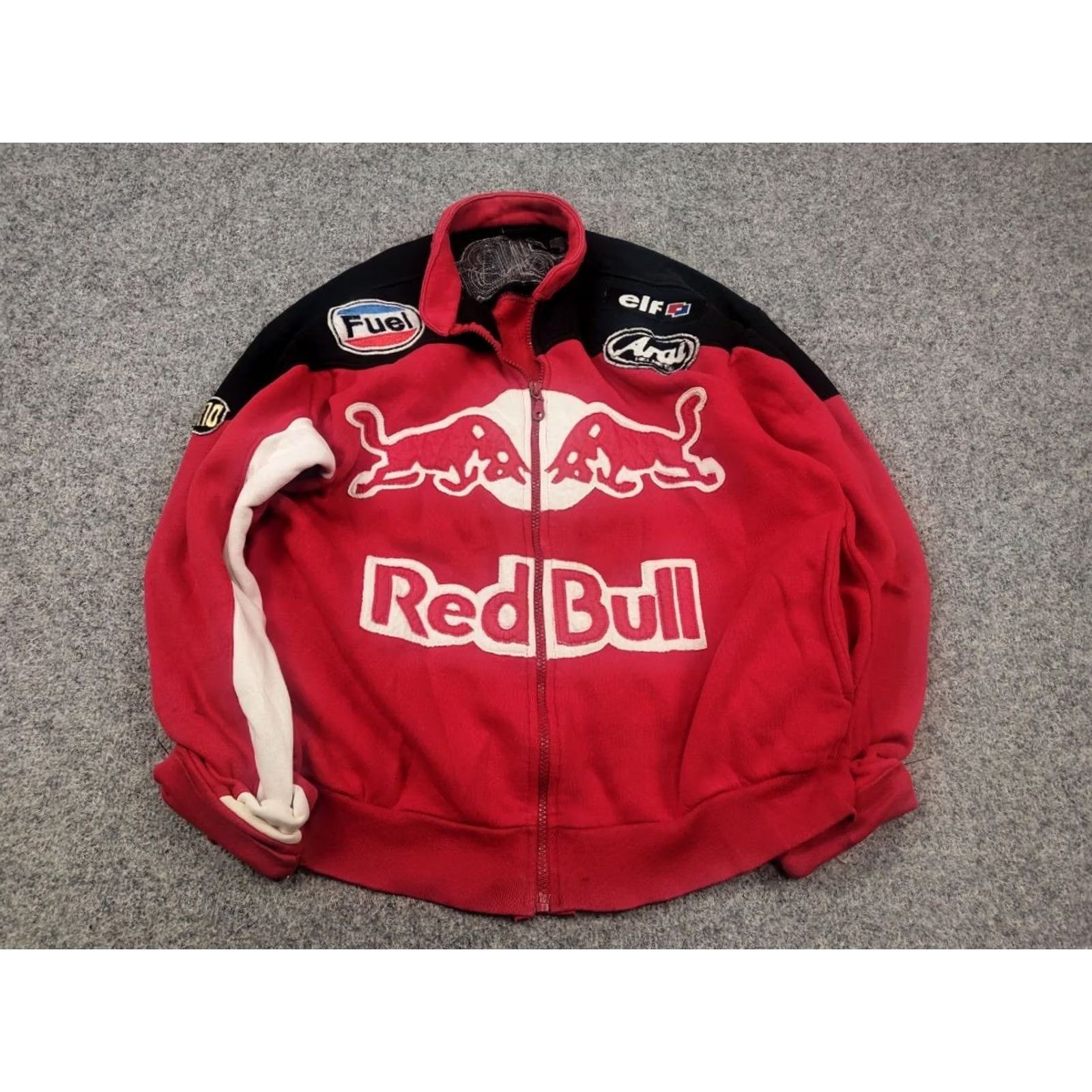 Logo 7 VINTAGE Red Bull Logo Fuel Arai TMR Twin Engine Zip Racing Sweatshirt Y2K Style Mens M Red 90s Racing Zip Up Hoodie Soulful Brand: Vintage Size US M / EU 48-50 / 2 - 3 Thumbnail