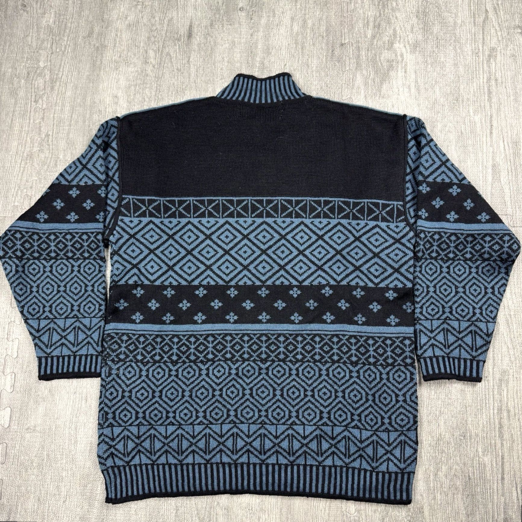 Obermeyer VINTAGE Obermeyer Women's Ski Pullover Wool Blend Sweater Mock Neck Floral 90s Nordic Knit Blue Small Women’s Sweater Size S / US 4 / IT 40 - 8 Thumbnail