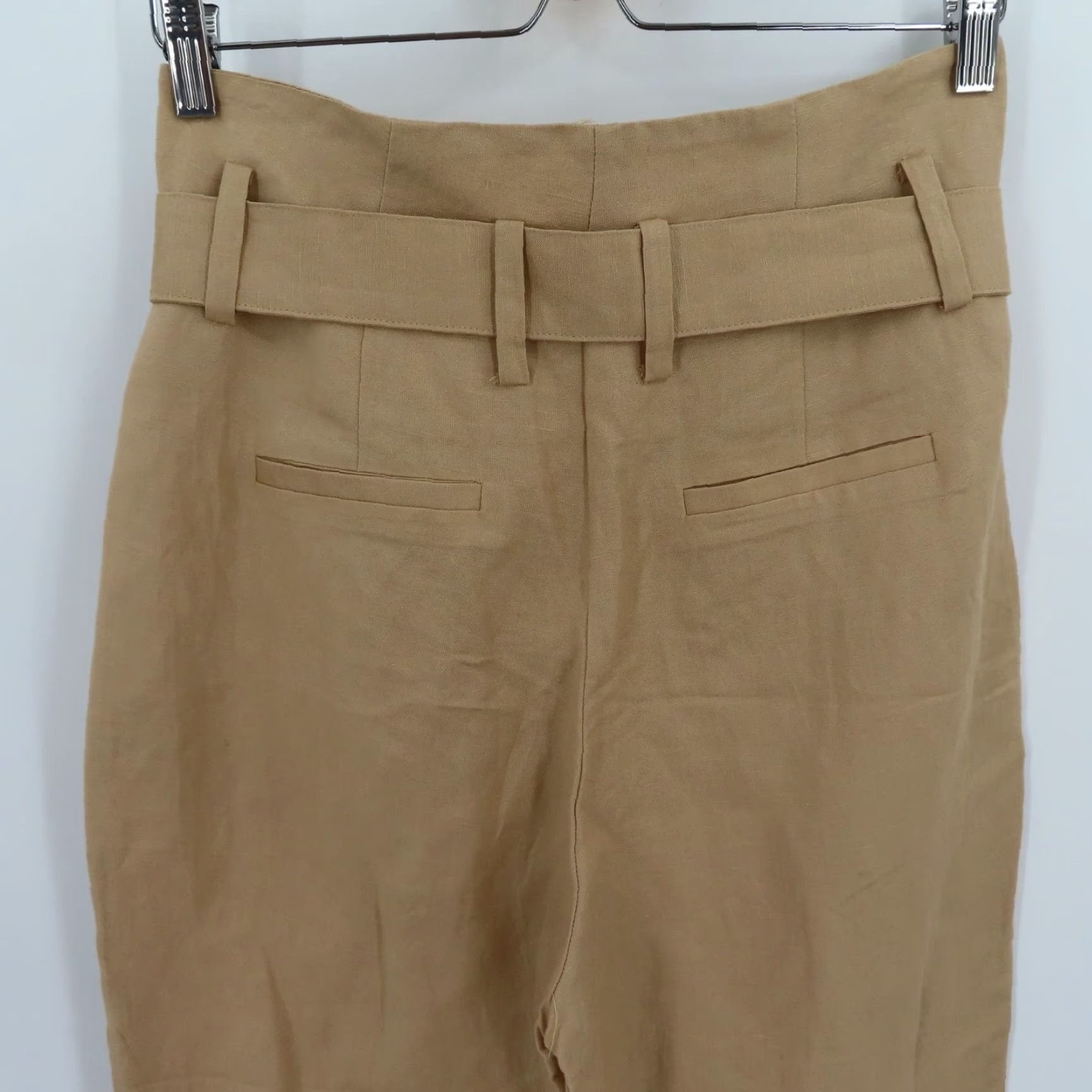 Vintage A New Day Womens 2 Pants Belted Linen Blend High Waist Brown Tan Dress Pants Modern Workwear Size 26" / US 2 / IT 38 - 6 Thumbnail