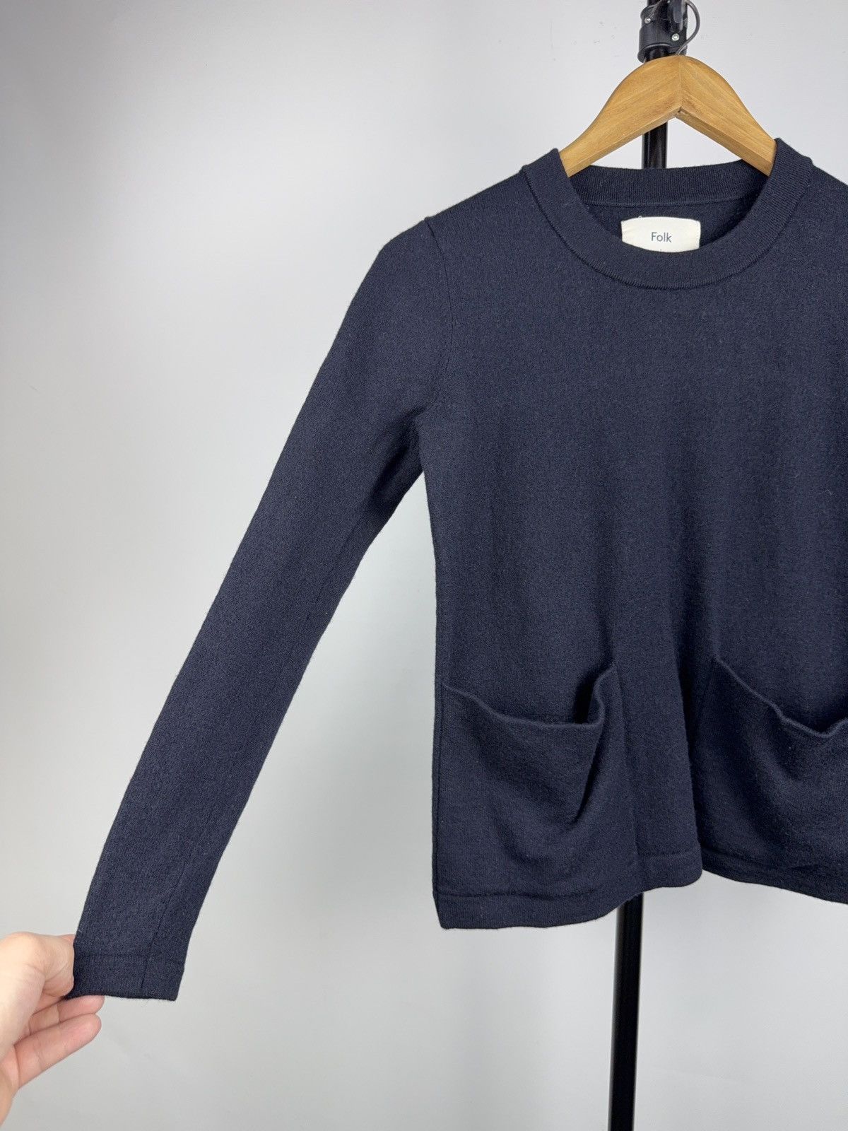 Folk Luxury Folk Knit Pocket Long Sleeve Sweater Minimal Navy Size XS / US 0-2 / IT 36-38 - 4 Thumbnail