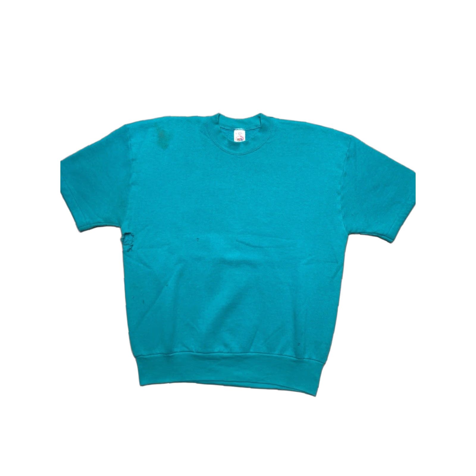 Fruit Of The Loom VINTAGE 90s Fruit of the Loom Sweatshirt Short Sleeve XL Teal Distressed Pullover Men G3 Size US XL / EU 56 / 4 - 1 Thumbnail