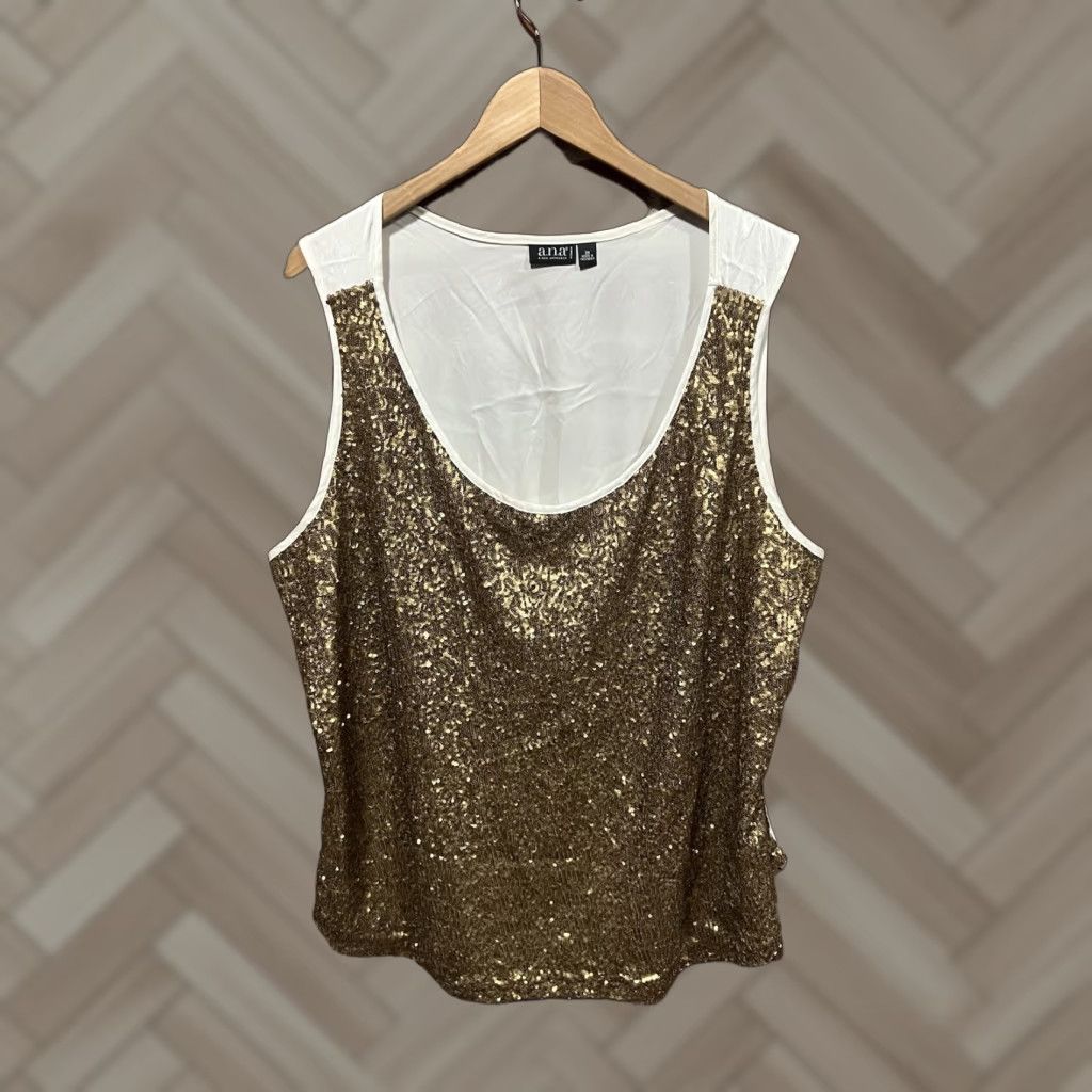Vintage A New Approach Womens Gold Sleeveless Tank Top Glittery Size 3X Size XXL / US 16-18 / IT 52-54 - 1 Thumbnail