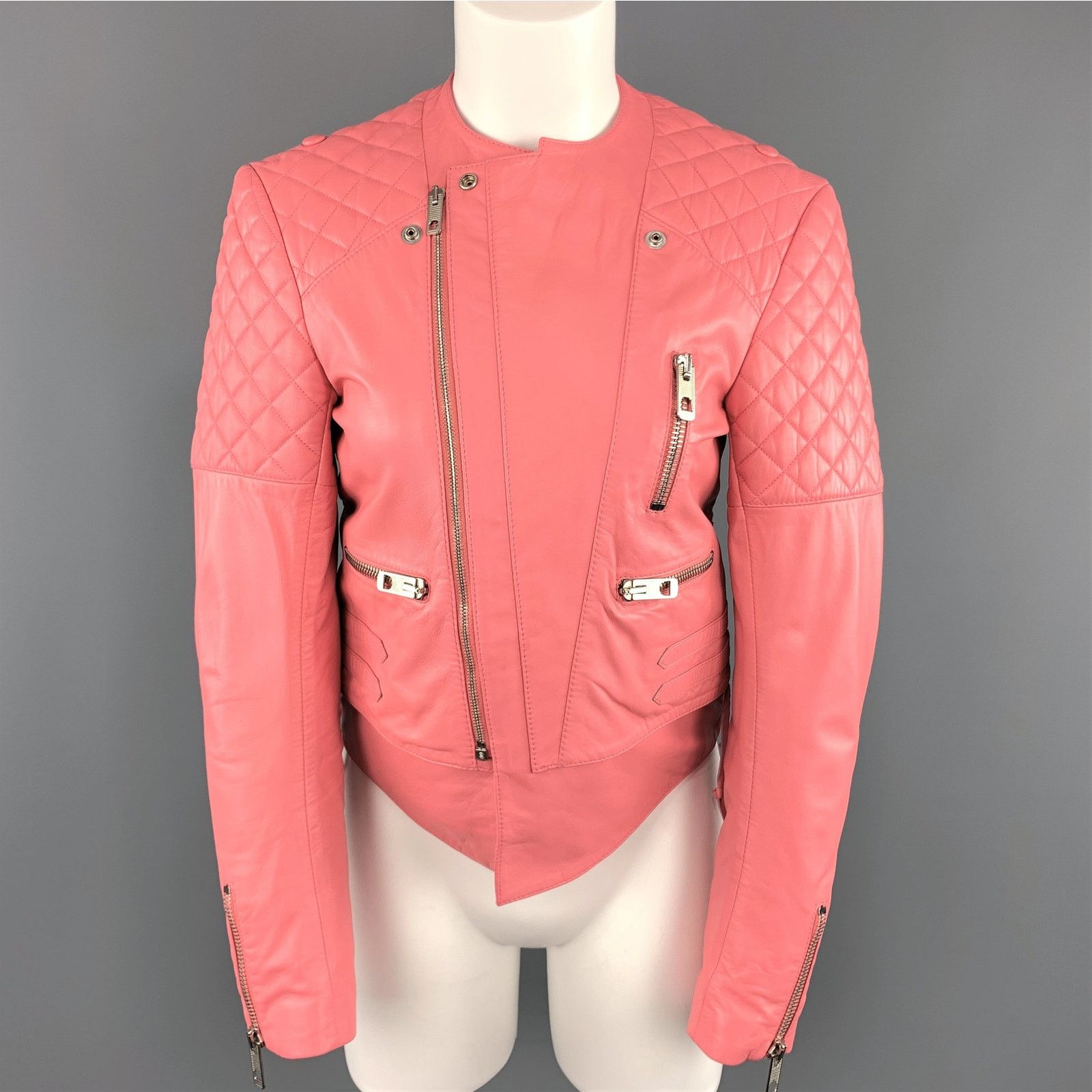 Balenciaga BALENCIAGA Size 6 Pink Quilted Leather Moto Biker Jacket Size US S / EU 44-46 / 1 - 2 Thumbnail