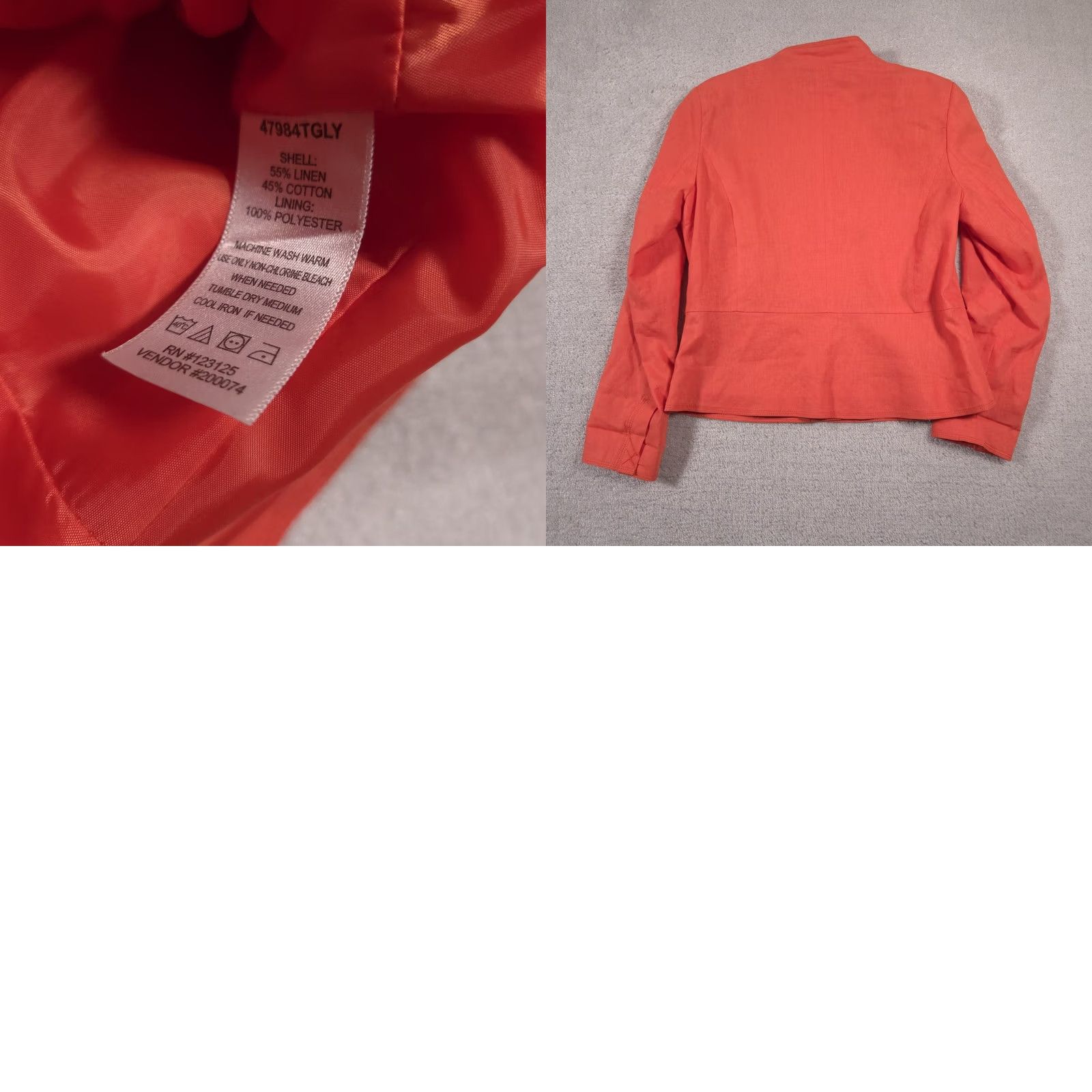 Vintage Chadwicks Jacket Women's 12 Orange Linen Cotton Stand Collar Button Front Pockets Size XL / US 12-14 / IT 48-50 - 9 Thumbnail