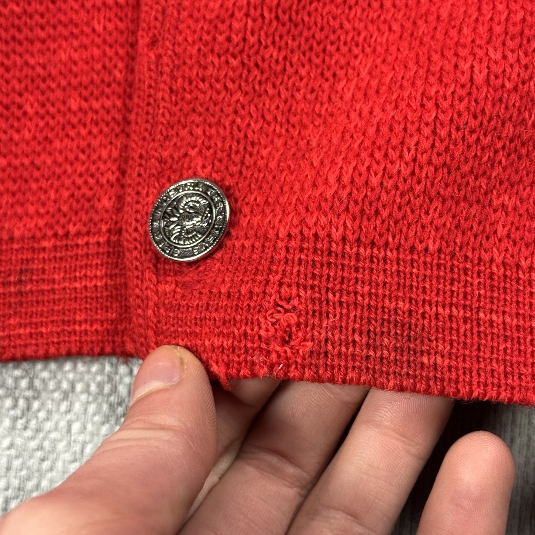Barker VINTAGE BARKER'S Men Wool Heavyweight V-Neck Button Cardigan Sweater 50s Red Fall Winter Casual Size US L / EU 52-54 / 3 - 7 Thumbnail