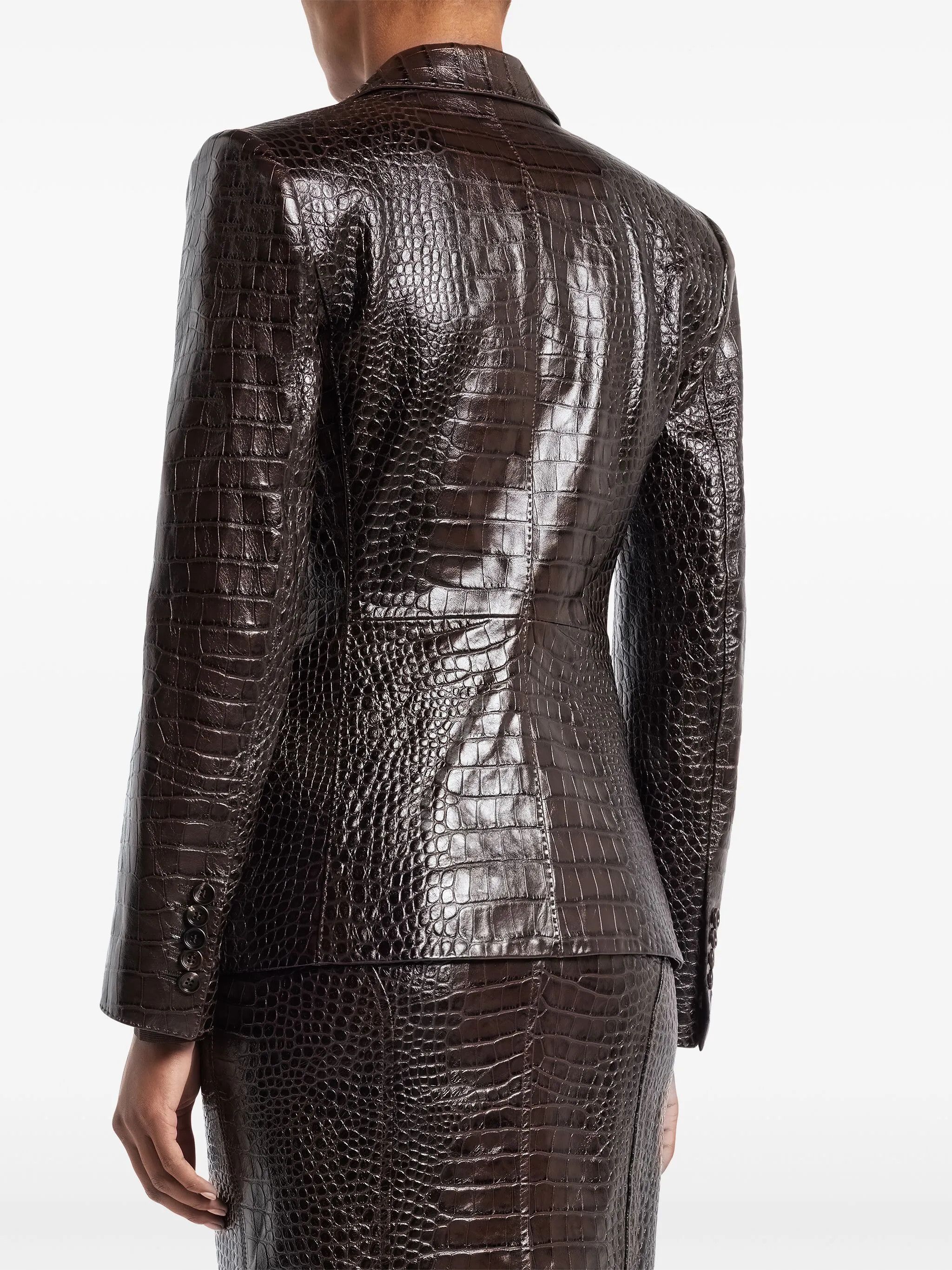 o1w1db10525 GIL534 Leather Blazer in Dark Brown