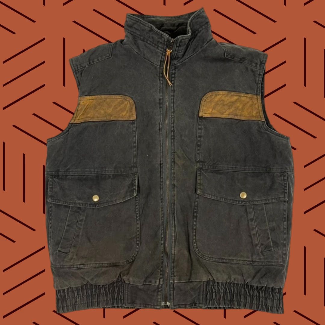 Vintage Woodland Vest Adult Mens Medium Gray Canvas Leather Trim Workwear Barn Chore 90s Size US M / EU 48-50 / 2 - 1 Thumbnail